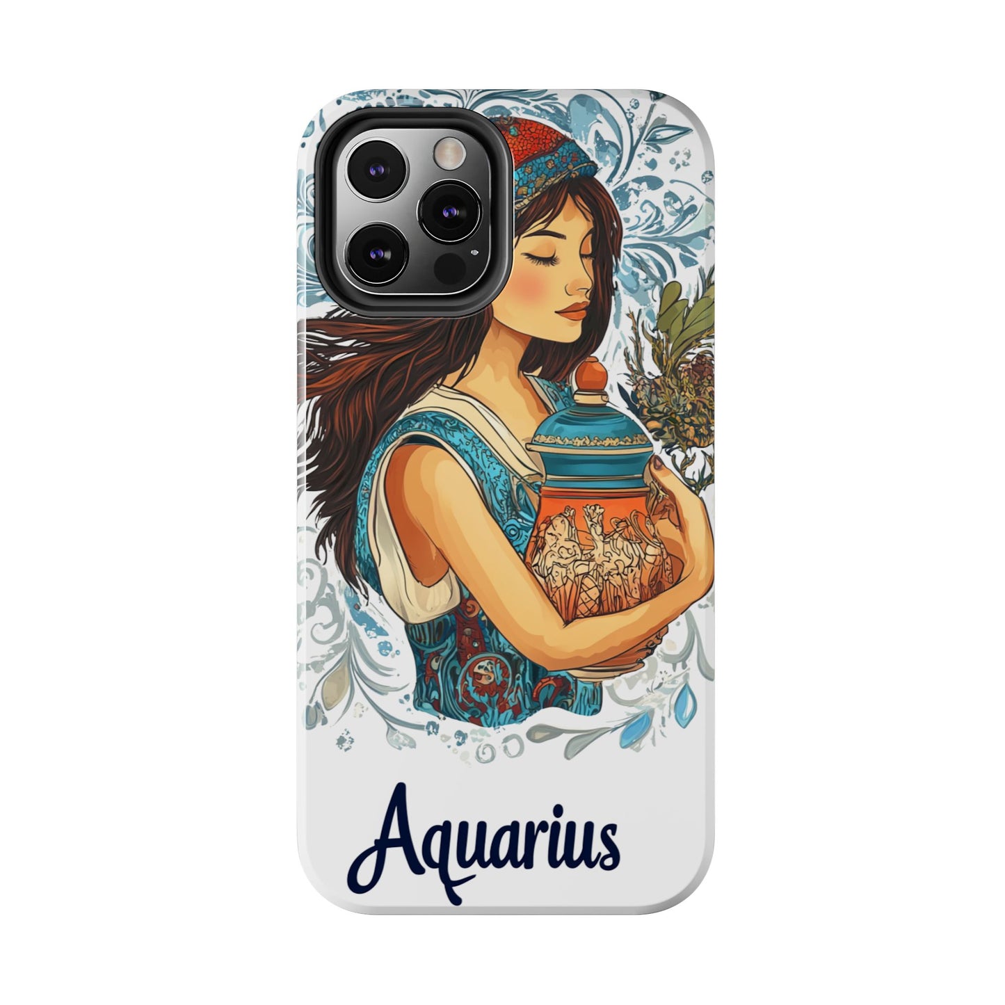 Aquarius Zodiac Phone Case – Impact-Resistant, Polycarbonate Shell, TPU Lining, Wireless Charging Compatible, Glossy Finish, Shockproof Design