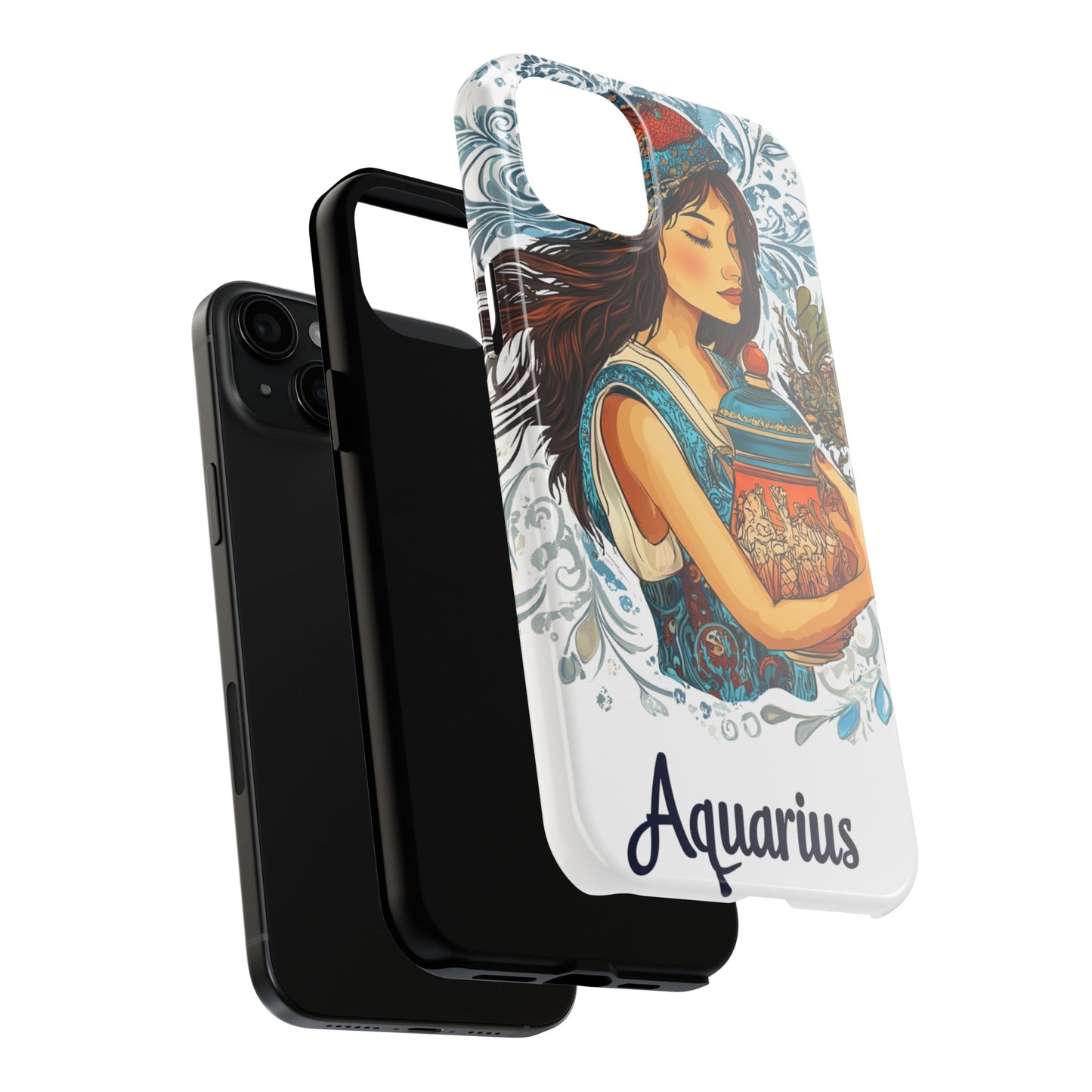 Aquarius Zodiac Phone Case – Impact-Resistant, Polycarbonate Shell, TPU Lining, Wireless Charging Compatible, Glossy Finish, Shockproof Design