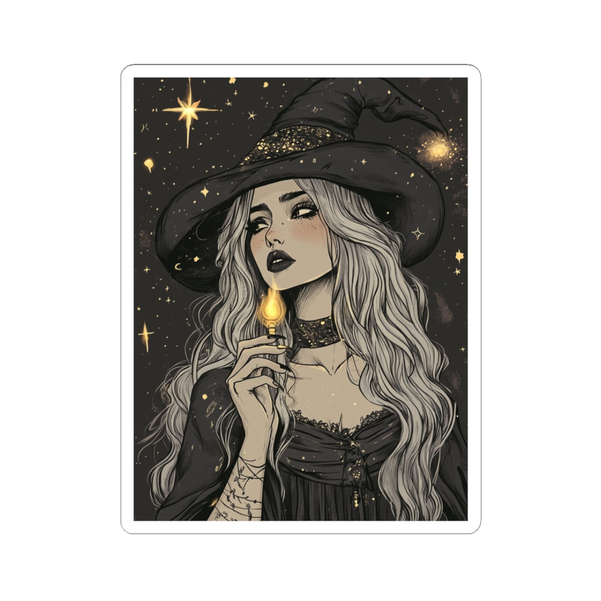 Astrology Witch Girl Sticker | Durable Vinyl | Cosmic Witch Decor | Perfect for Indoor Spaces | Quick & Bubble-Free Application