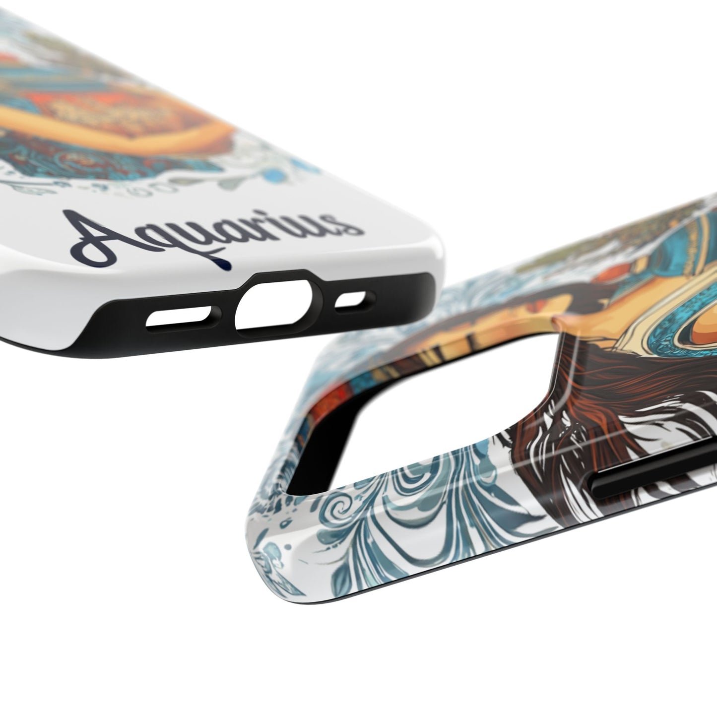 Aquarius Zodiac Phone Case – Impact-Resistant, Polycarbonate Shell, TPU Lining, Wireless Charging Compatible, Glossy Finish, Shockproof Design