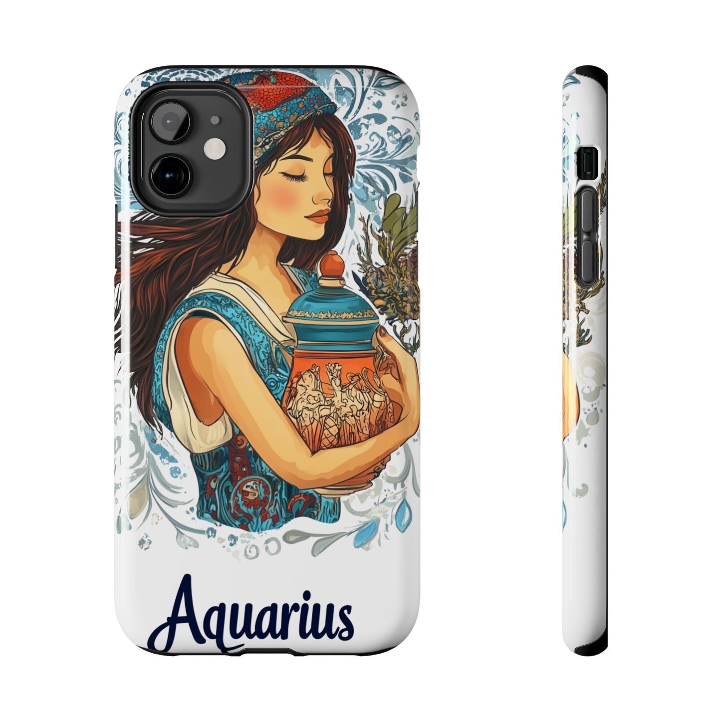 Aquarius Zodiac Phone Case – Impact-Resistant, Polycarbonate Shell, TPU Lining, Wireless Charging Compatible, Glossy Finish, Shockproof Design