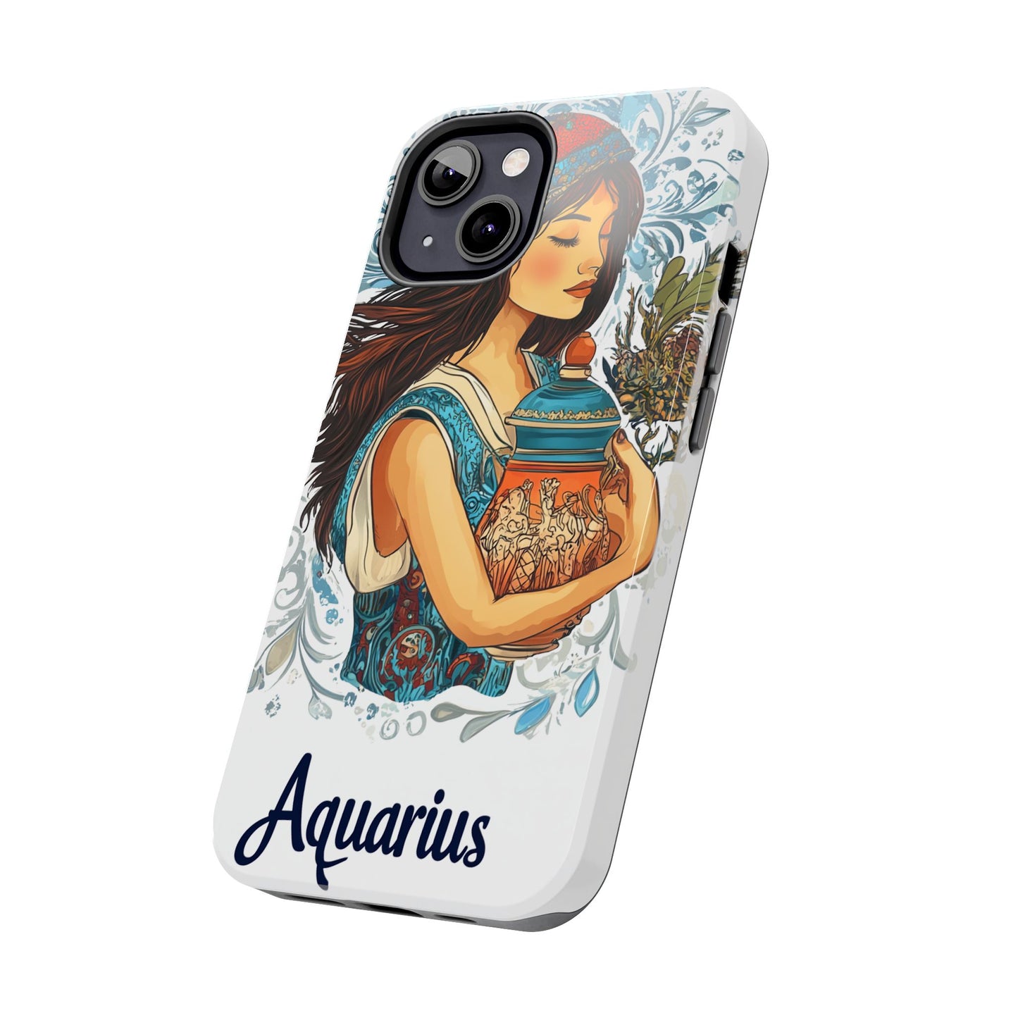 Aquarius Zodiac Phone Case – Impact-Resistant, Polycarbonate Shell, TPU Lining, Wireless Charging Compatible, Glossy Finish, Shockproof Design