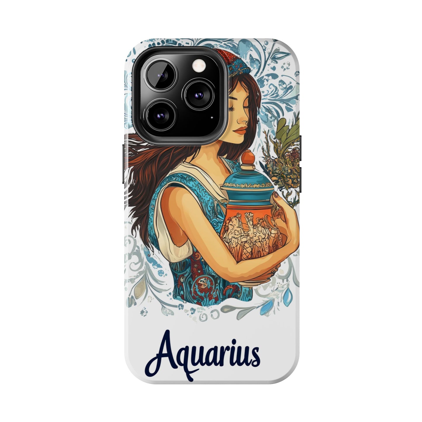 Aquarius Zodiac Phone Case – Impact-Resistant, Polycarbonate Shell, TPU Lining, Wireless Charging Compatible, Glossy Finish, Shockproof Design