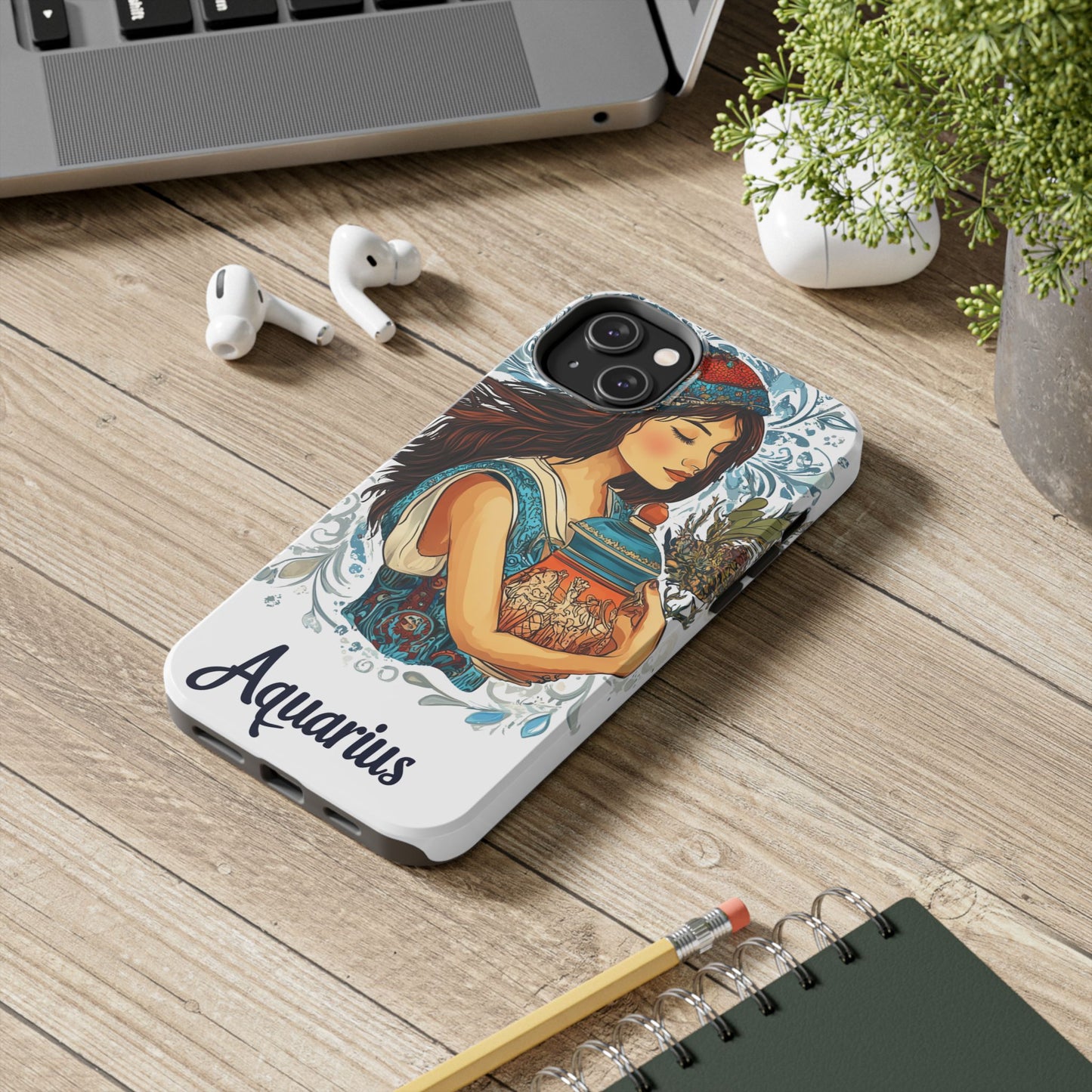Aquarius Zodiac Phone Case – Impact-Resistant, Polycarbonate Shell, TPU Lining, Wireless Charging Compatible, Glossy Finish, Shockproof Design