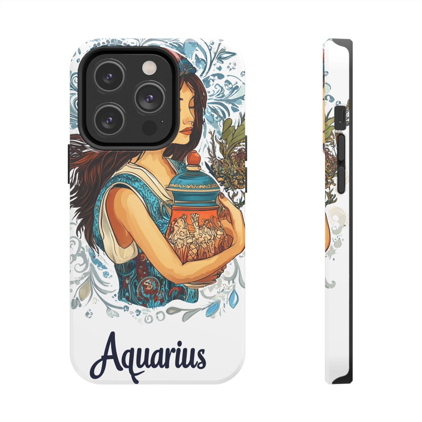 Aquarius Zodiac Phone Case – Impact-Resistant, Polycarbonate Shell, TPU Lining, Wireless Charging Compatible, Glossy Finish, Shockproof Design