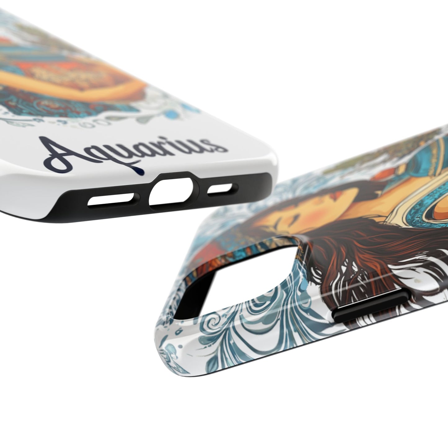 Aquarius Zodiac Phone Case – Impact-Resistant, Polycarbonate Shell, TPU Lining, Wireless Charging Compatible, Glossy Finish, Shockproof Design