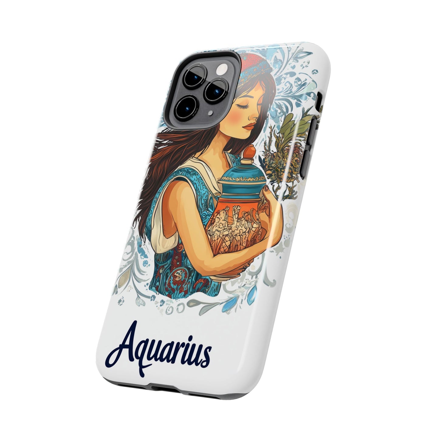 Aquarius Zodiac Phone Case – Impact-Resistant, Polycarbonate Shell, TPU Lining, Wireless Charging Compatible, Glossy Finish, Shockproof Design