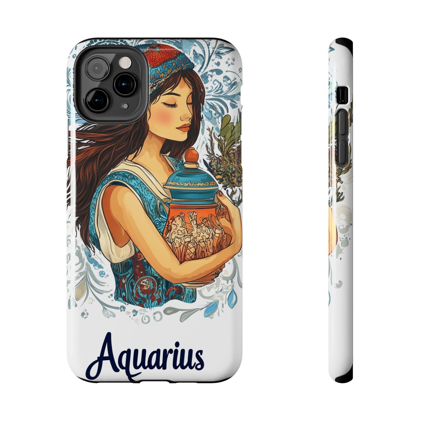 Aquarius Zodiac Phone Case – Impact-Resistant, Polycarbonate Shell, TPU Lining, Wireless Charging Compatible, Glossy Finish, Shockproof Design