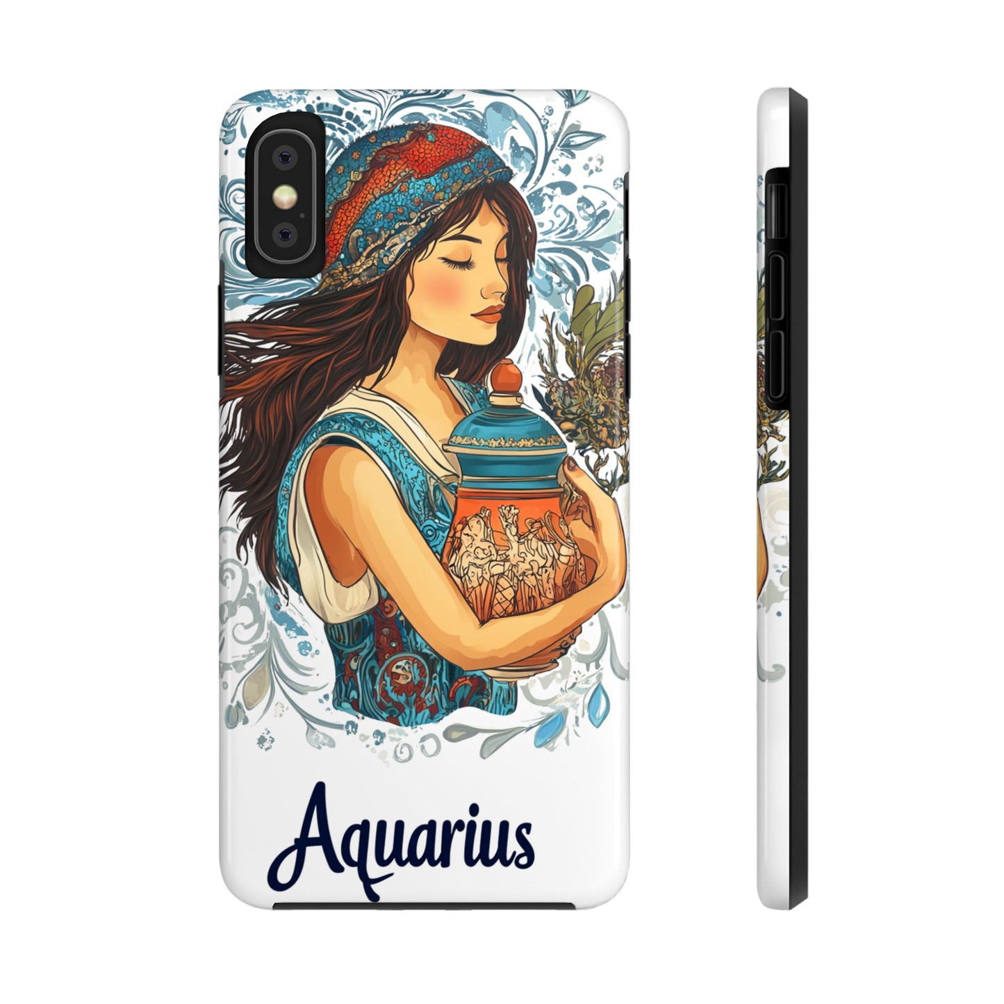 Aquarius Zodiac Phone Case – Impact-Resistant, Polycarbonate Shell, TPU Lining, Wireless Charging Compatible, Glossy Finish, Shockproof Design