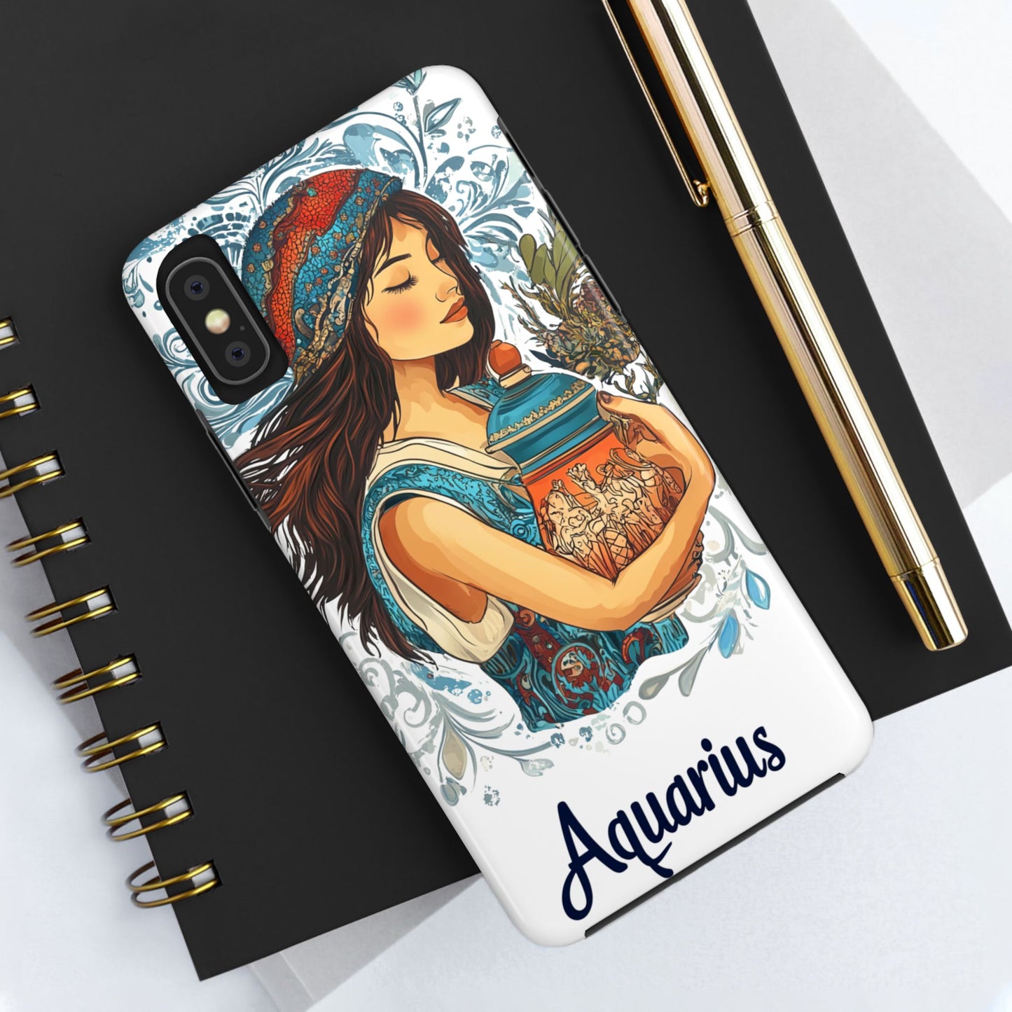 Aquarius Zodiac Phone Case – Impact-Resistant, Polycarbonate Shell, TPU Lining, Wireless Charging Compatible, Glossy Finish, Shockproof Design