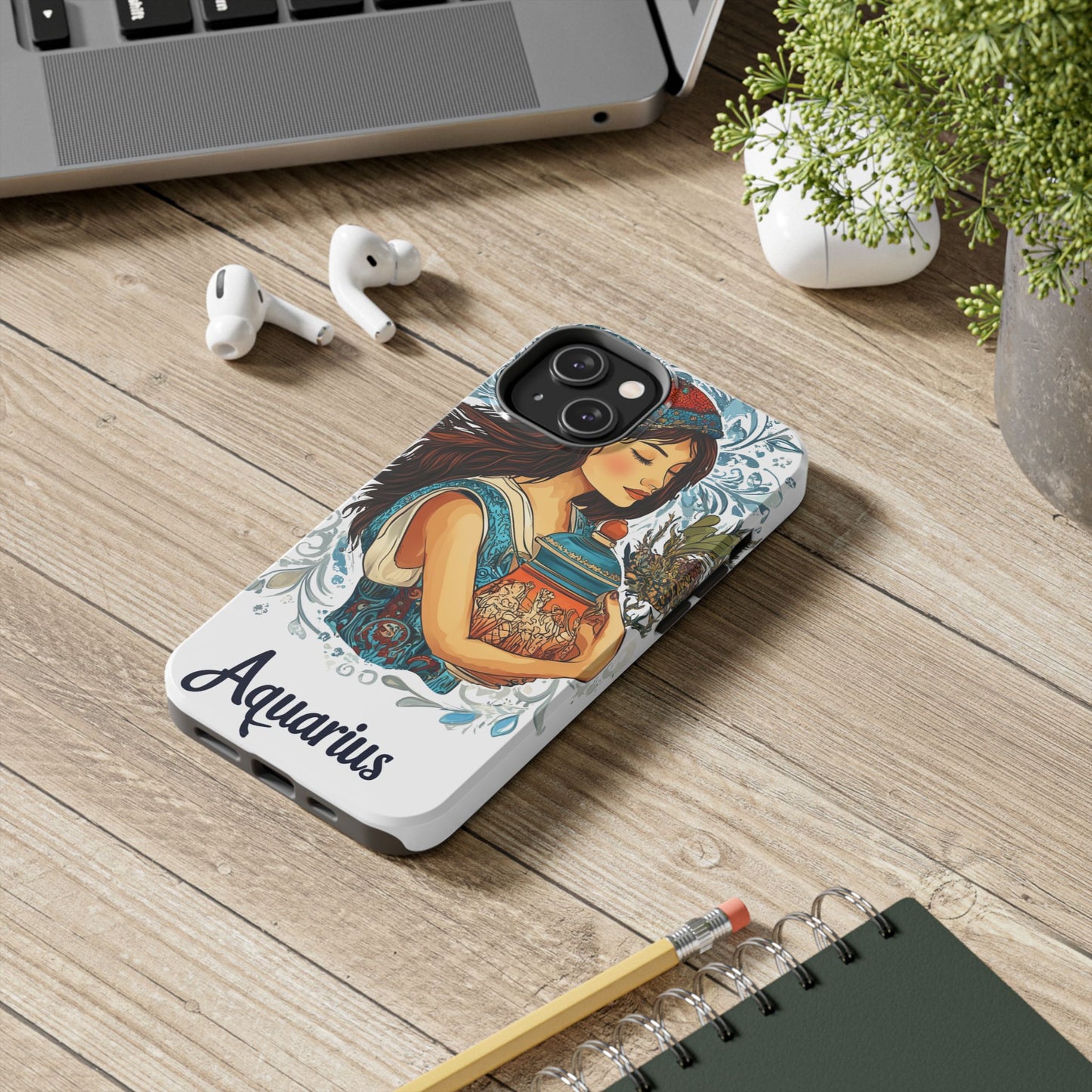 Aquarius Zodiac Phone Case – Impact-Resistant, Polycarbonate Shell, TPU Lining, Wireless Charging Compatible, Glossy Finish, Shockproof Design