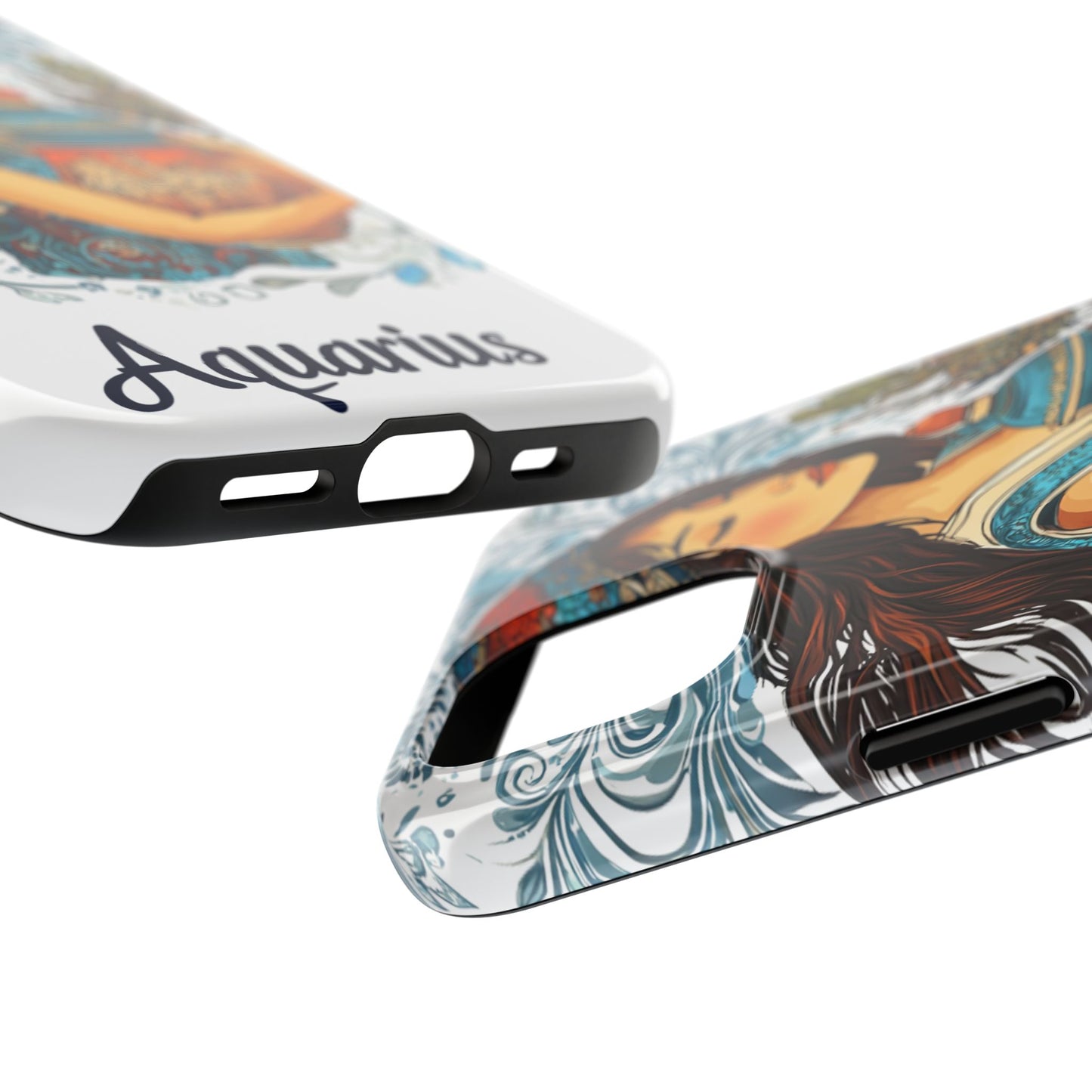 Aquarius Zodiac Phone Case – Impact-Resistant, Polycarbonate Shell, TPU Lining, Wireless Charging Compatible, Glossy Finish, Shockproof Design