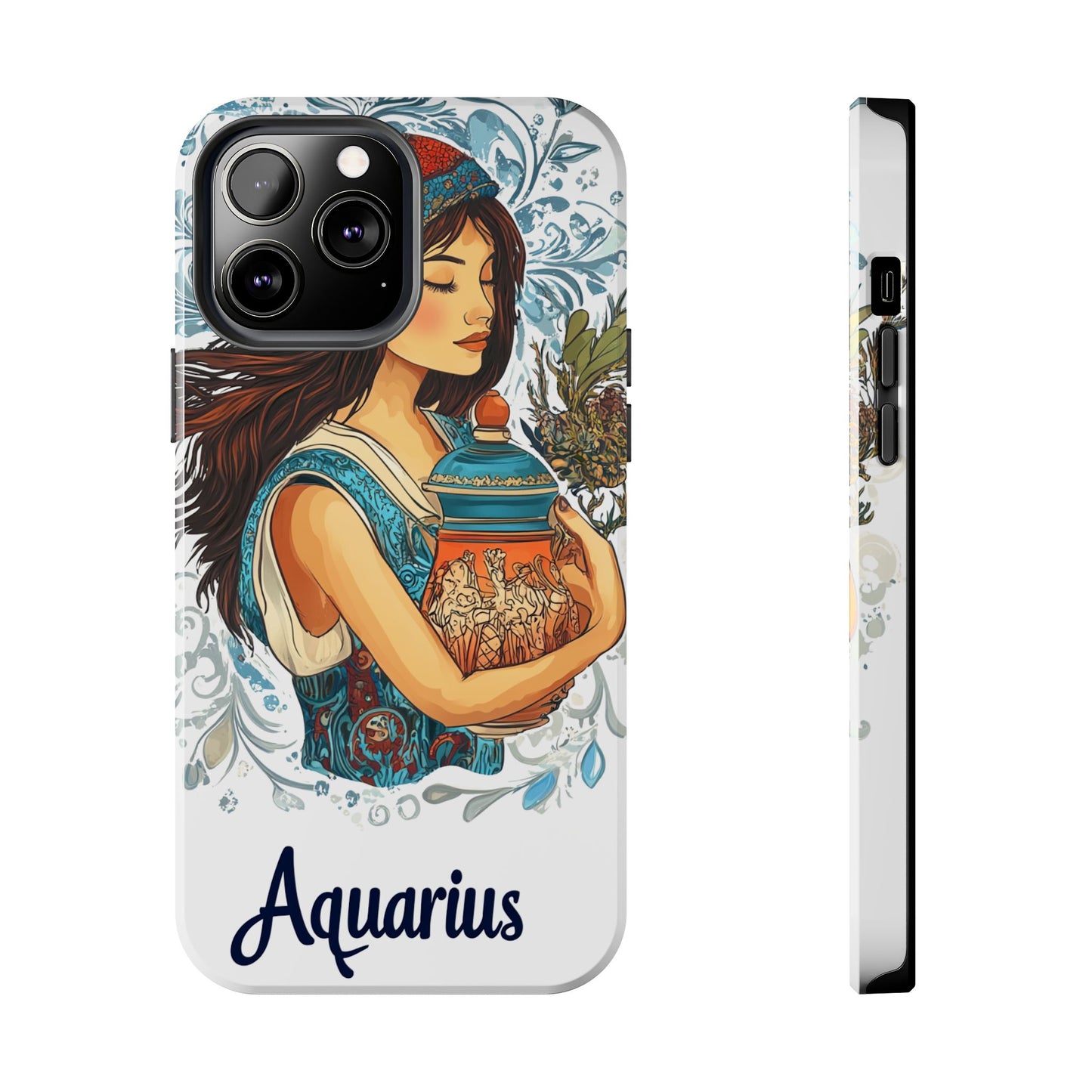 Aquarius Zodiac Phone Case – Impact-Resistant, Polycarbonate Shell, TPU Lining, Wireless Charging Compatible, Glossy Finish, Shockproof Design