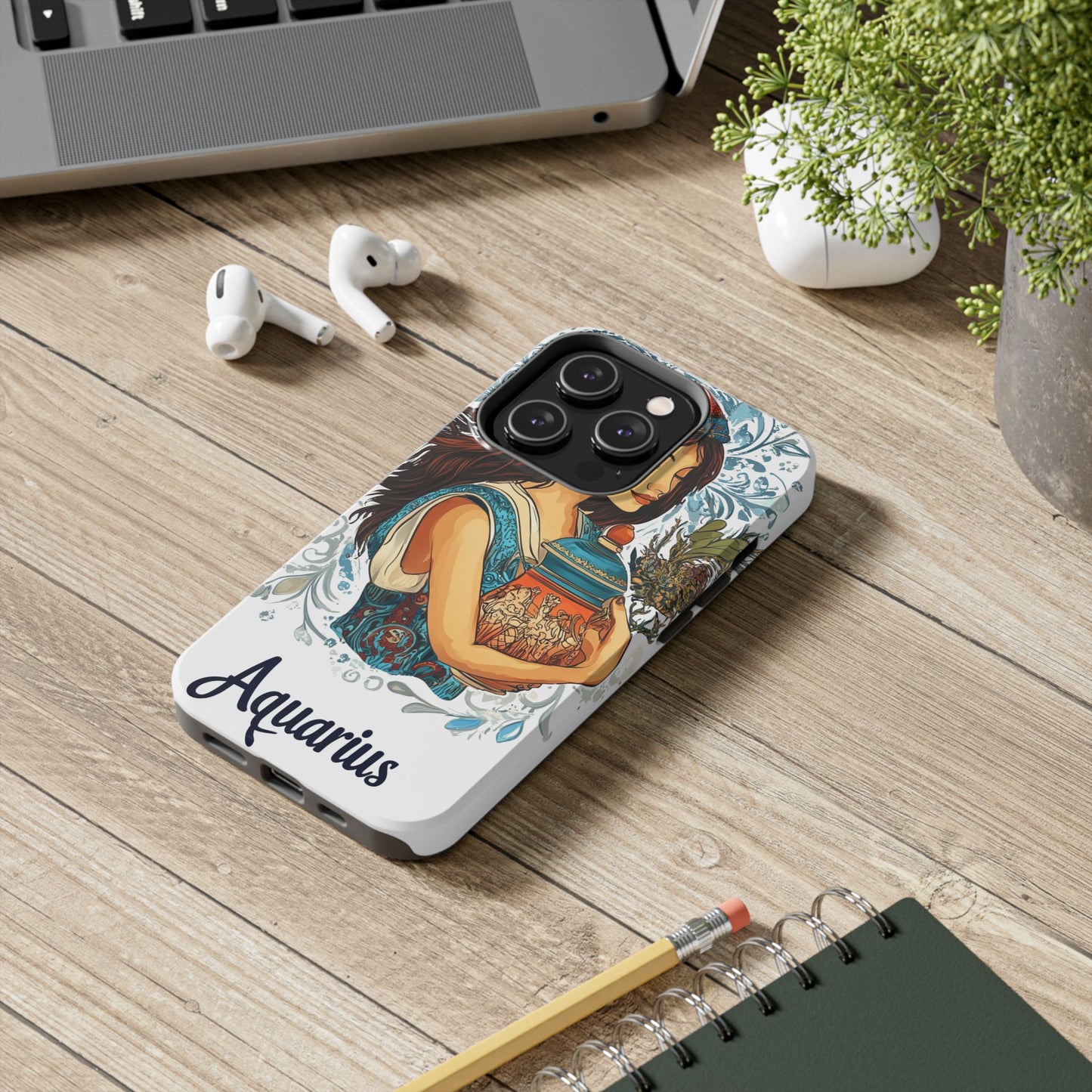 Aquarius Zodiac Phone Case – Impact-Resistant, Polycarbonate Shell, TPU Lining, Wireless Charging Compatible, Glossy Finish, Shockproof Design