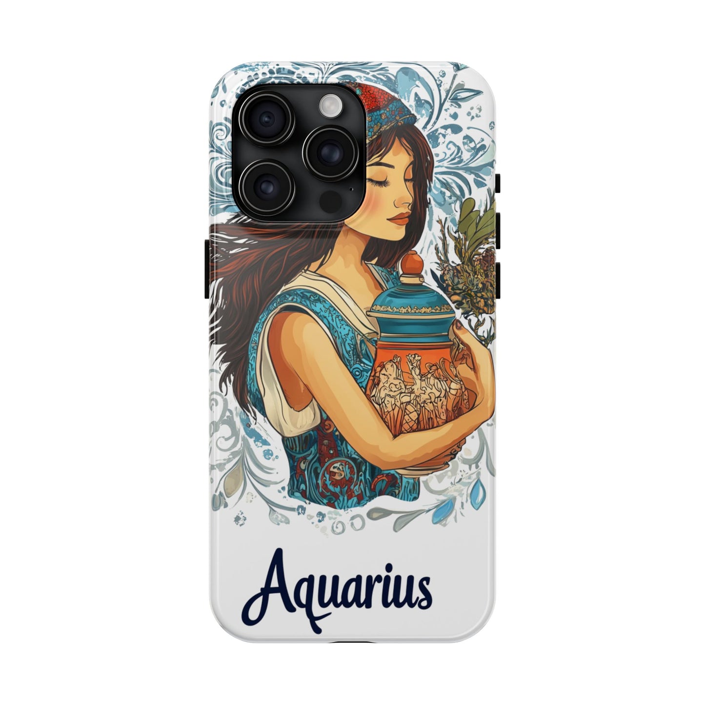 Aquarius Zodiac Phone Case – Impact-Resistant, Polycarbonate Shell, TPU Lining, Wireless Charging Compatible, Glossy Finish, Shockproof Design