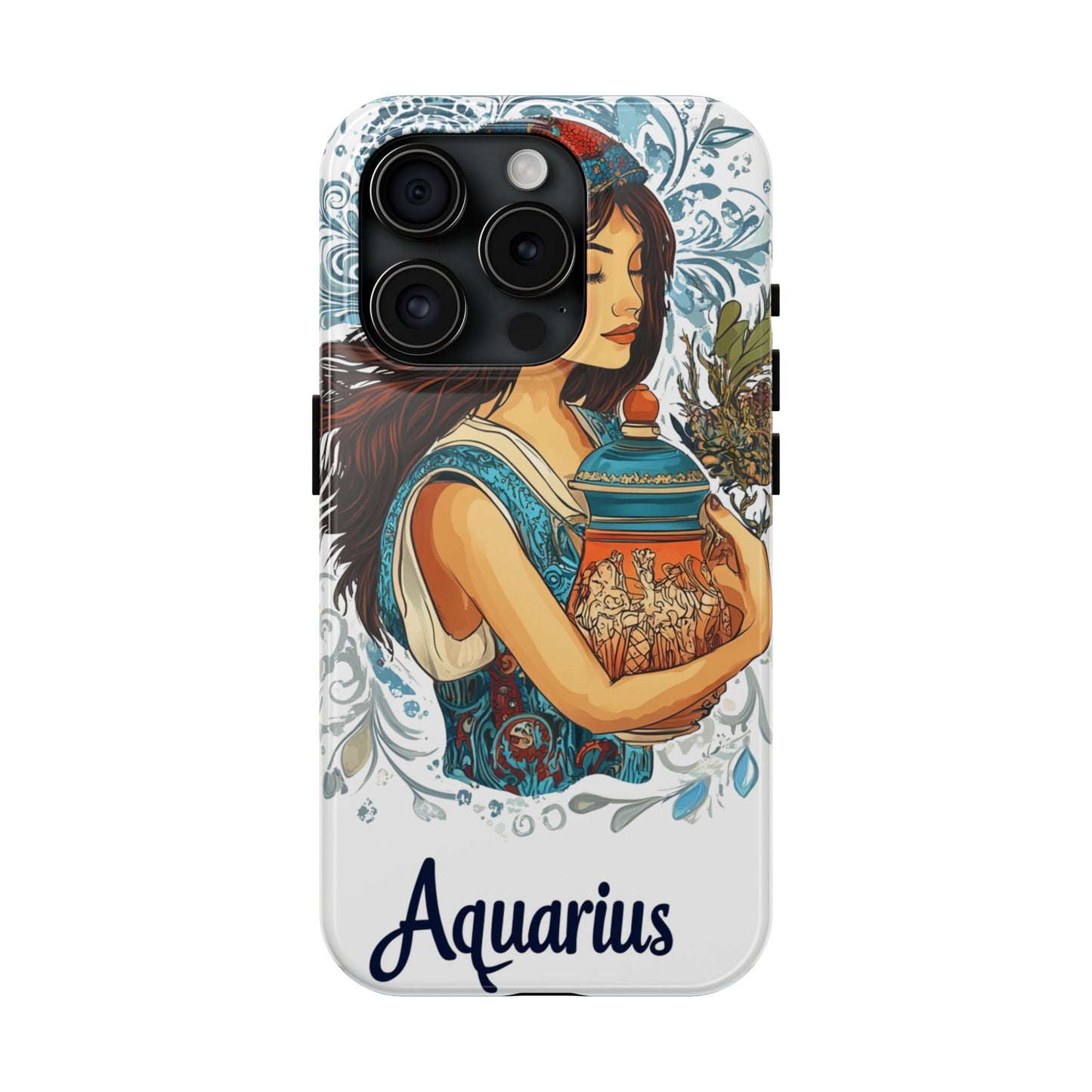 Aquarius Zodiac Phone Case – Impact-Resistant, Polycarbonate Shell, TPU Lining, Wireless Charging Compatible, Glossy Finish, Shockproof Design