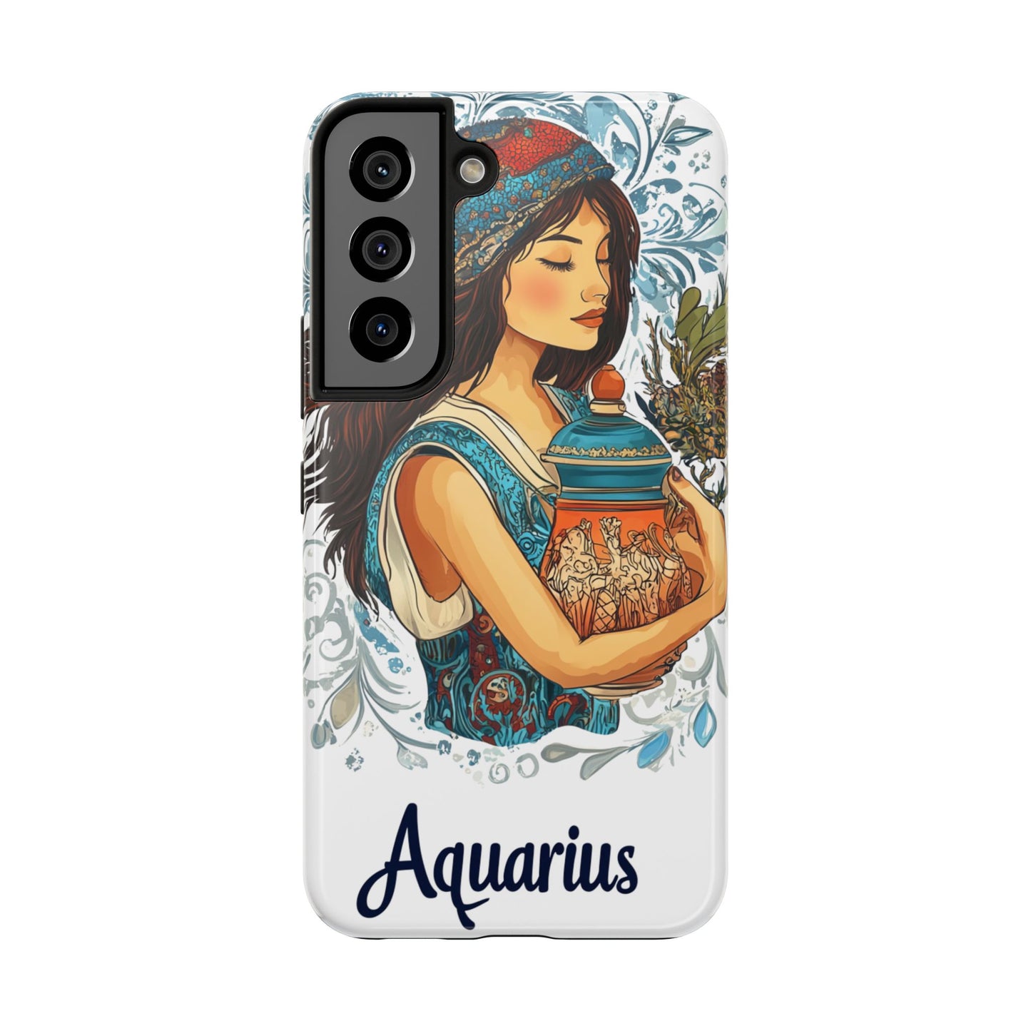 Aquarius Zodiac Phone Case – Impact-Resistant, Polycarbonate Shell, TPU Lining, Wireless Charging Compatible, Glossy Finish, Shockproof Design