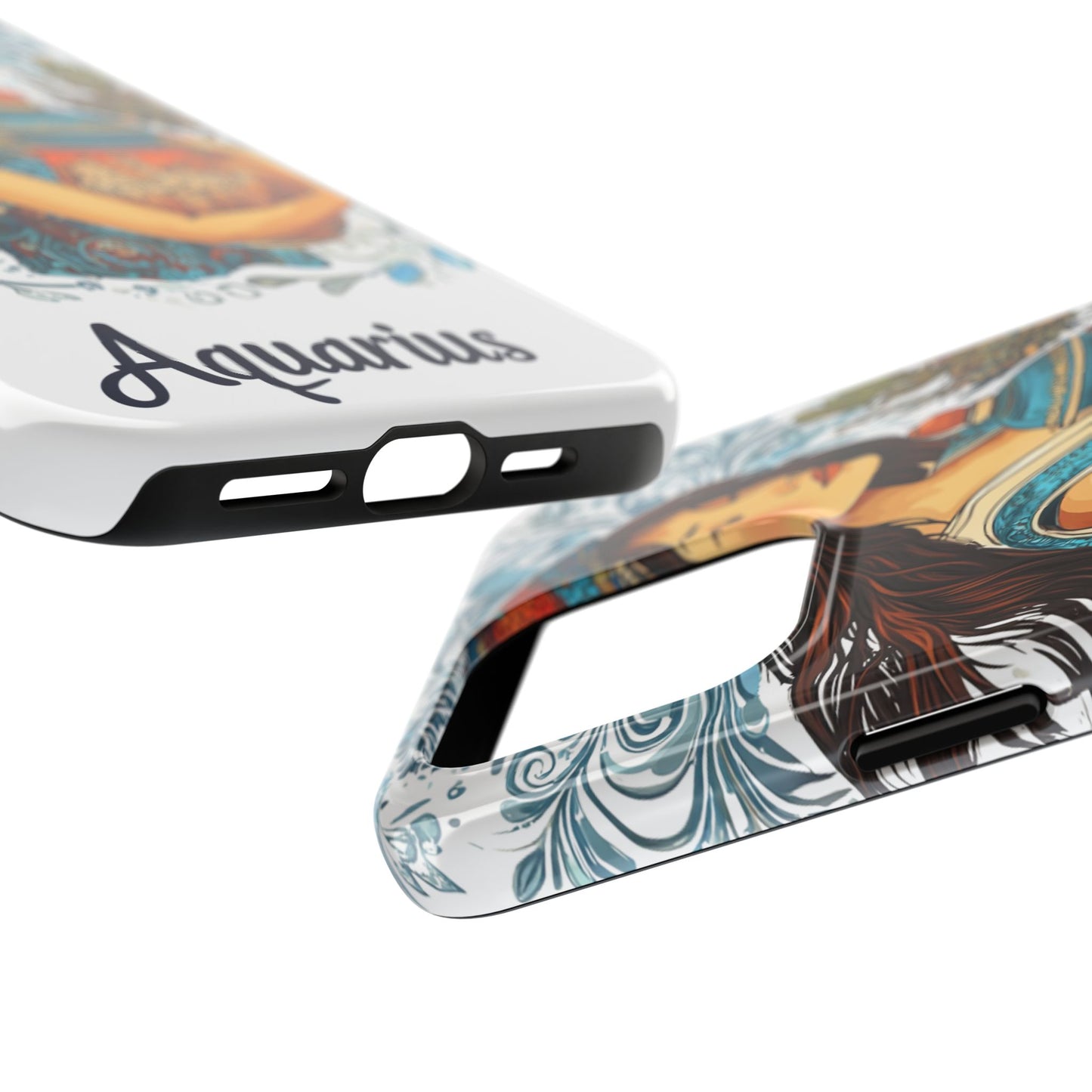 Aquarius Zodiac Phone Case – Impact-Resistant, Polycarbonate Shell, TPU Lining, Wireless Charging Compatible, Glossy Finish, Shockproof Design