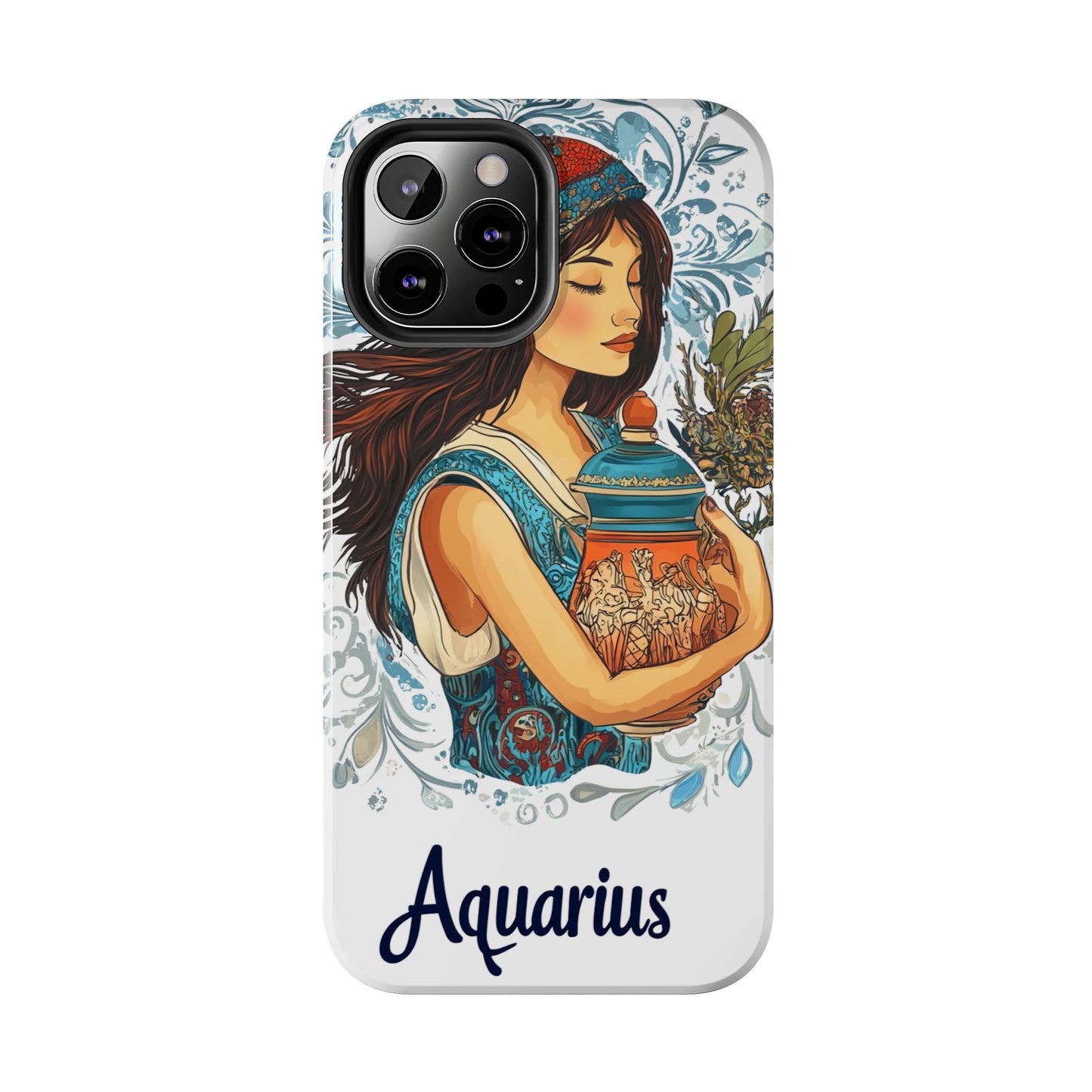 Aquarius Zodiac Phone Case – Impact-Resistant, Polycarbonate Shell, TPU Lining, Wireless Charging Compatible, Glossy Finish, Shockproof Design