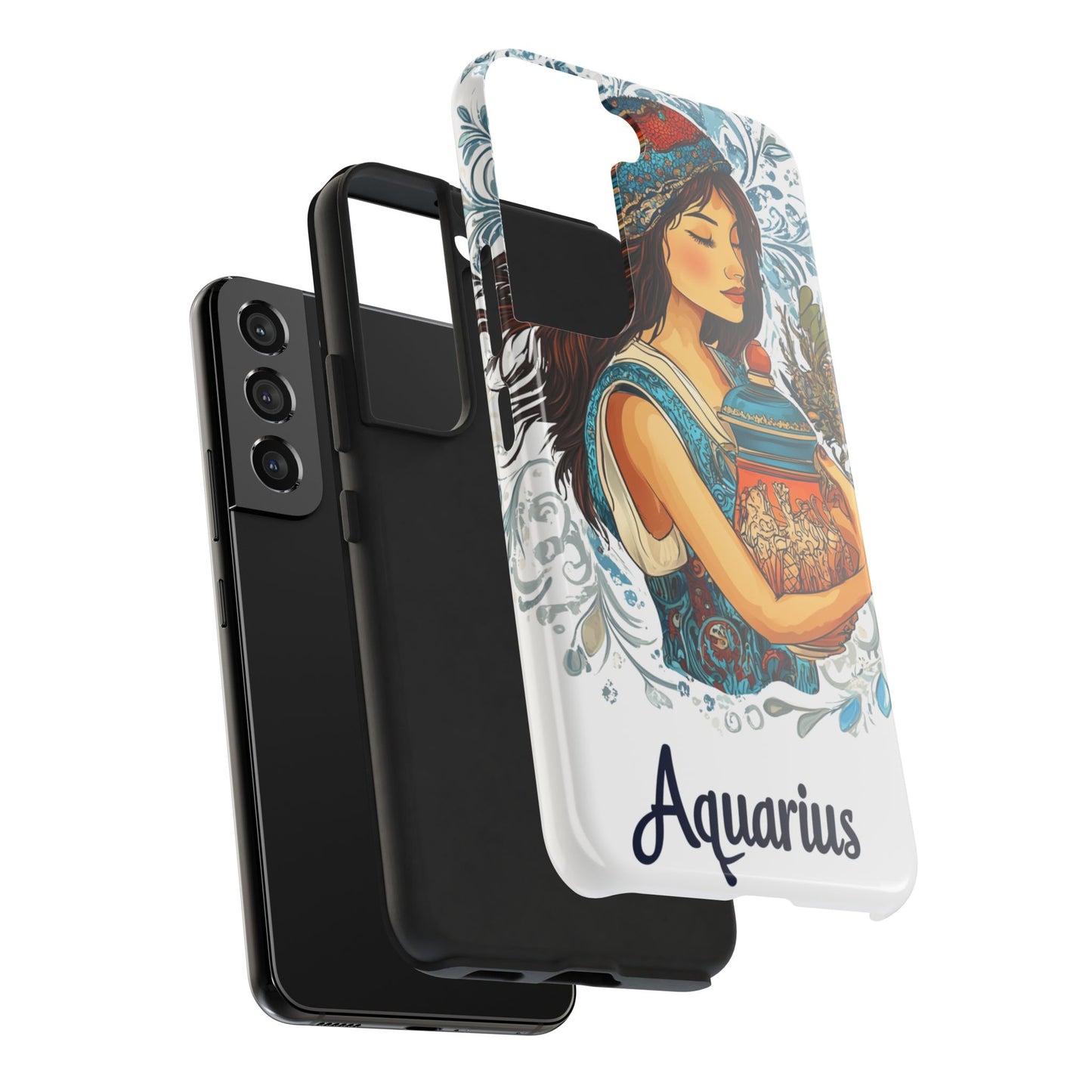 Aquarius Zodiac Phone Case – Impact-Resistant, Polycarbonate Shell, TPU Lining, Wireless Charging Compatible, Glossy Finish, Shockproof Design