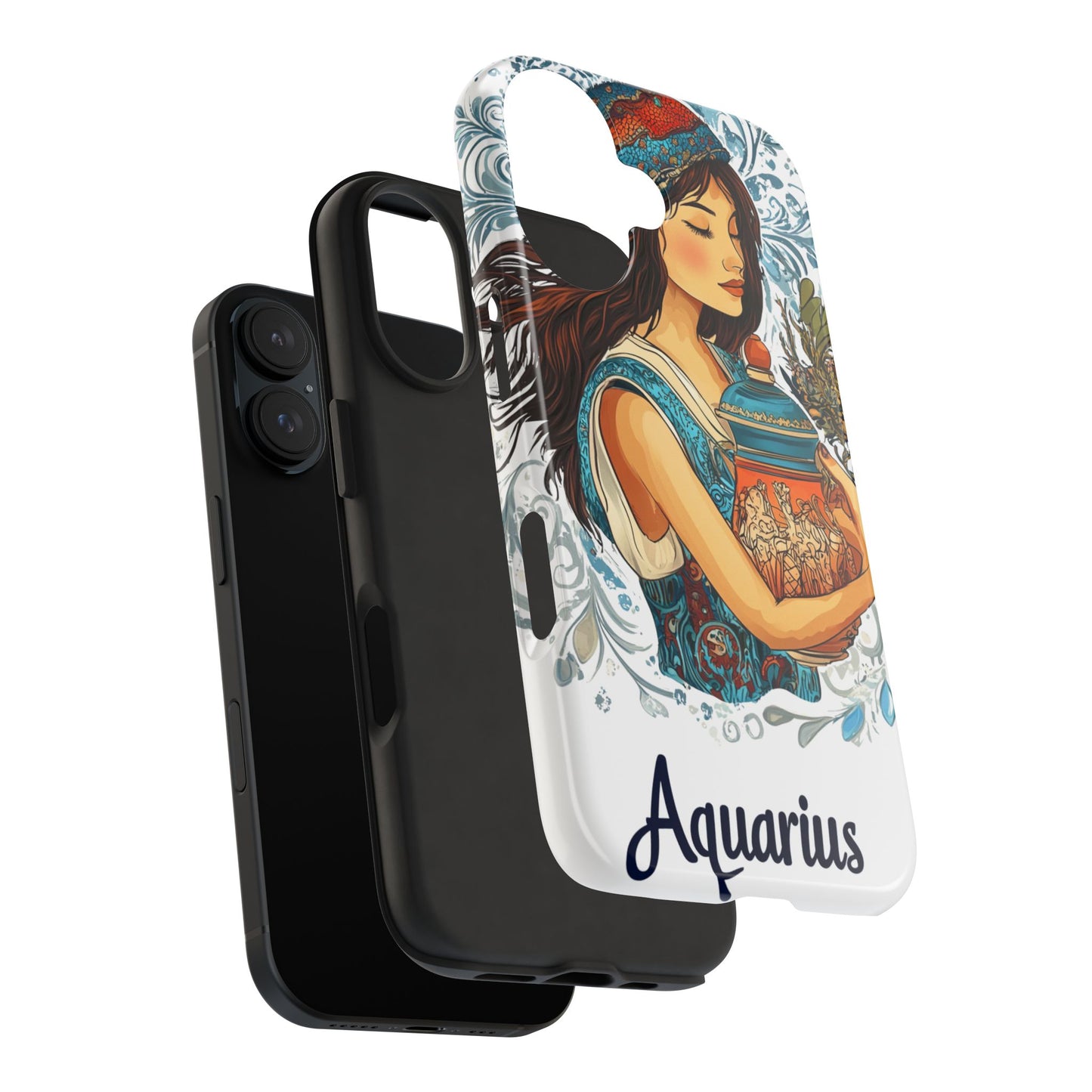 Aquarius Zodiac Phone Case – Impact-Resistant, Polycarbonate Shell, TPU Lining, Wireless Charging Compatible, Glossy Finish, Shockproof Design