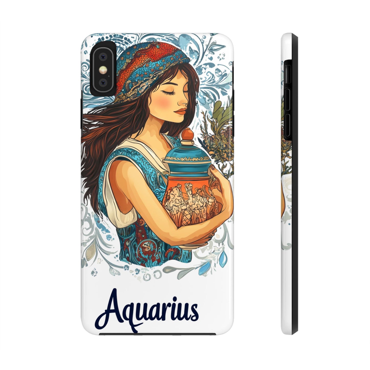 Aquarius Zodiac Phone Case – Impact-Resistant, Polycarbonate Shell, TPU Lining, Wireless Charging Compatible, Glossy Finish, Shockproof Design