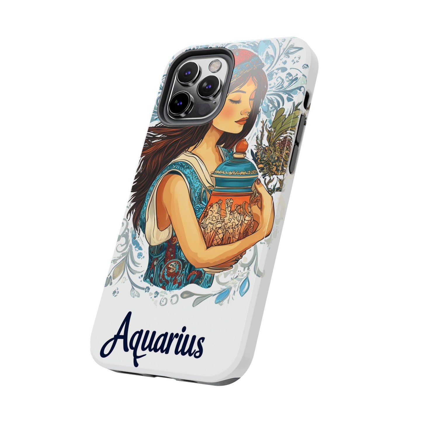 Aquarius Zodiac Phone Case – Impact-Resistant, Polycarbonate Shell, TPU Lining, Wireless Charging Compatible, Glossy Finish, Shockproof Design