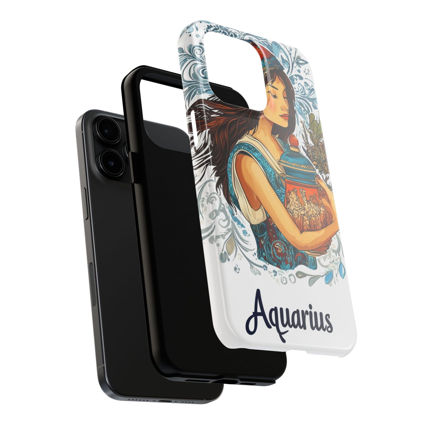 Aquarius Zodiac Phone Case – Impact-Resistant, Polycarbonate Shell, TPU Lining, Wireless Charging Compatible, Glossy Finish, Shockproof Design