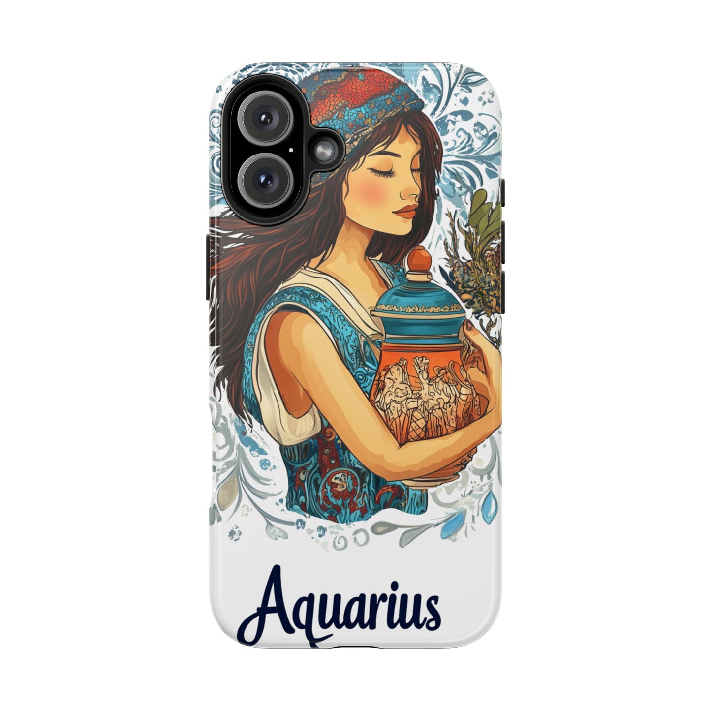 Aquarius Zodiac Phone Case – Impact-Resistant, Polycarbonate Shell, TPU Lining, Wireless Charging Compatible, Glossy Finish, Shockproof Design
