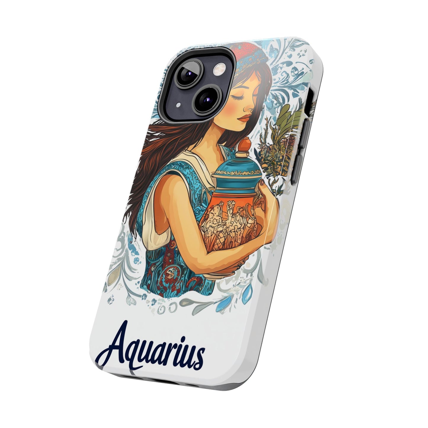 Aquarius Zodiac Phone Case – Impact-Resistant, Polycarbonate Shell, TPU Lining, Wireless Charging Compatible, Glossy Finish, Shockproof Design