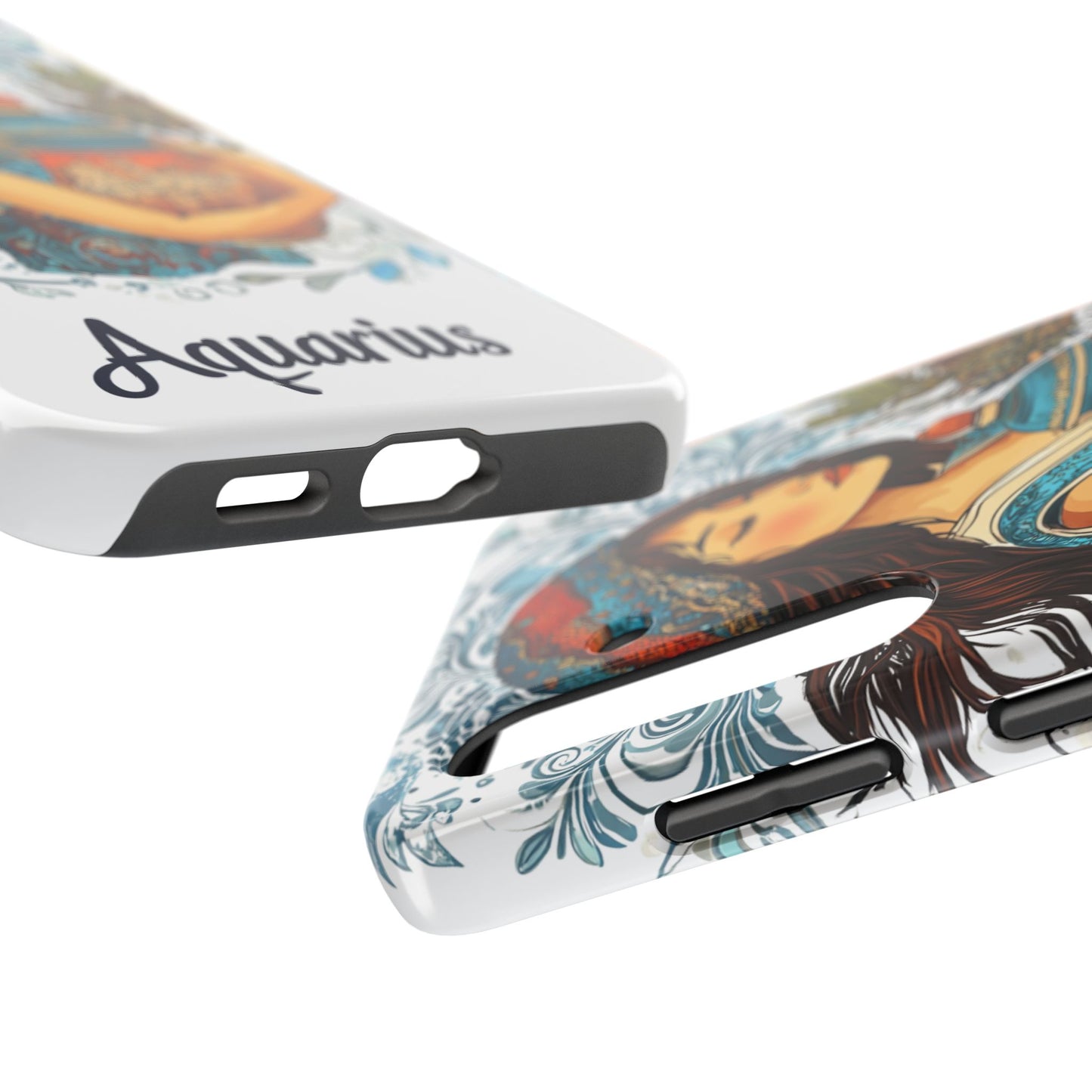 Aquarius Zodiac Phone Case – Impact-Resistant, Polycarbonate Shell, TPU Lining, Wireless Charging Compatible, Glossy Finish, Shockproof Design