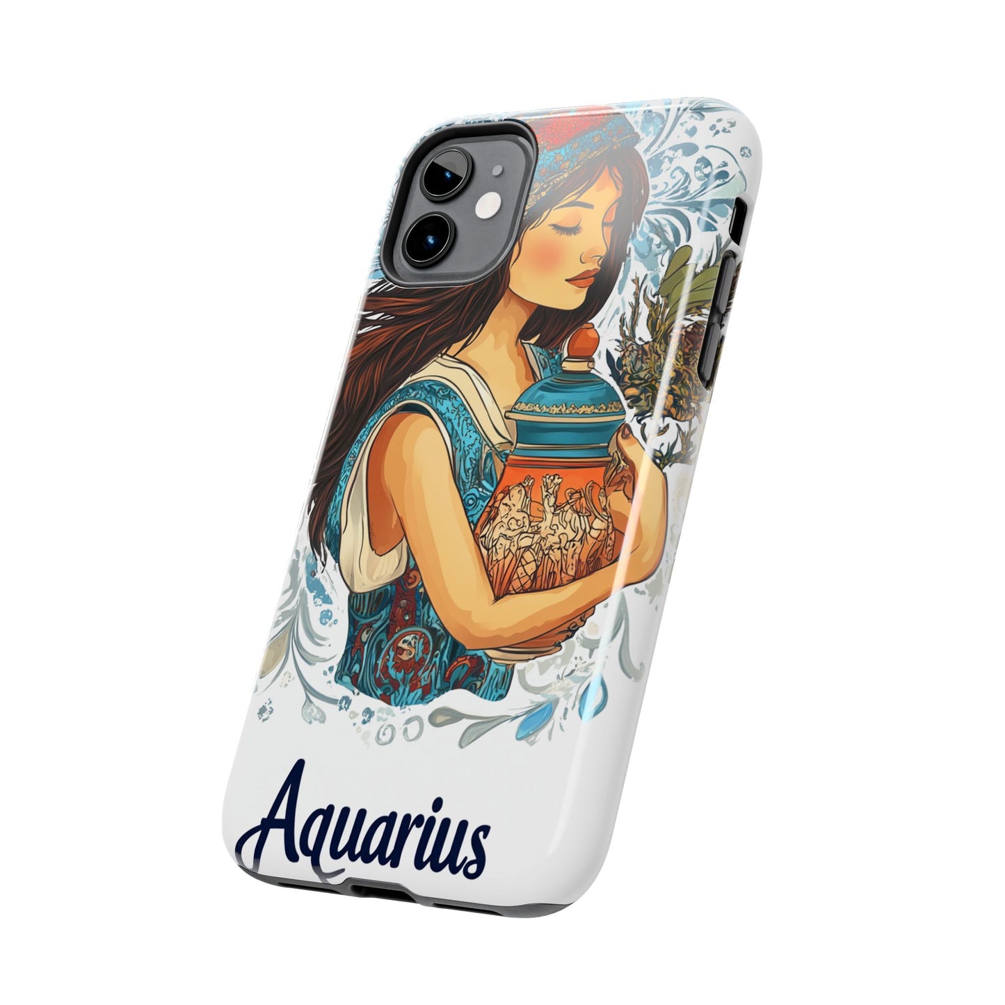 Aquarius Zodiac Phone Case – Impact-Resistant, Polycarbonate Shell, TPU Lining, Wireless Charging Compatible, Glossy Finish, Shockproof Design
