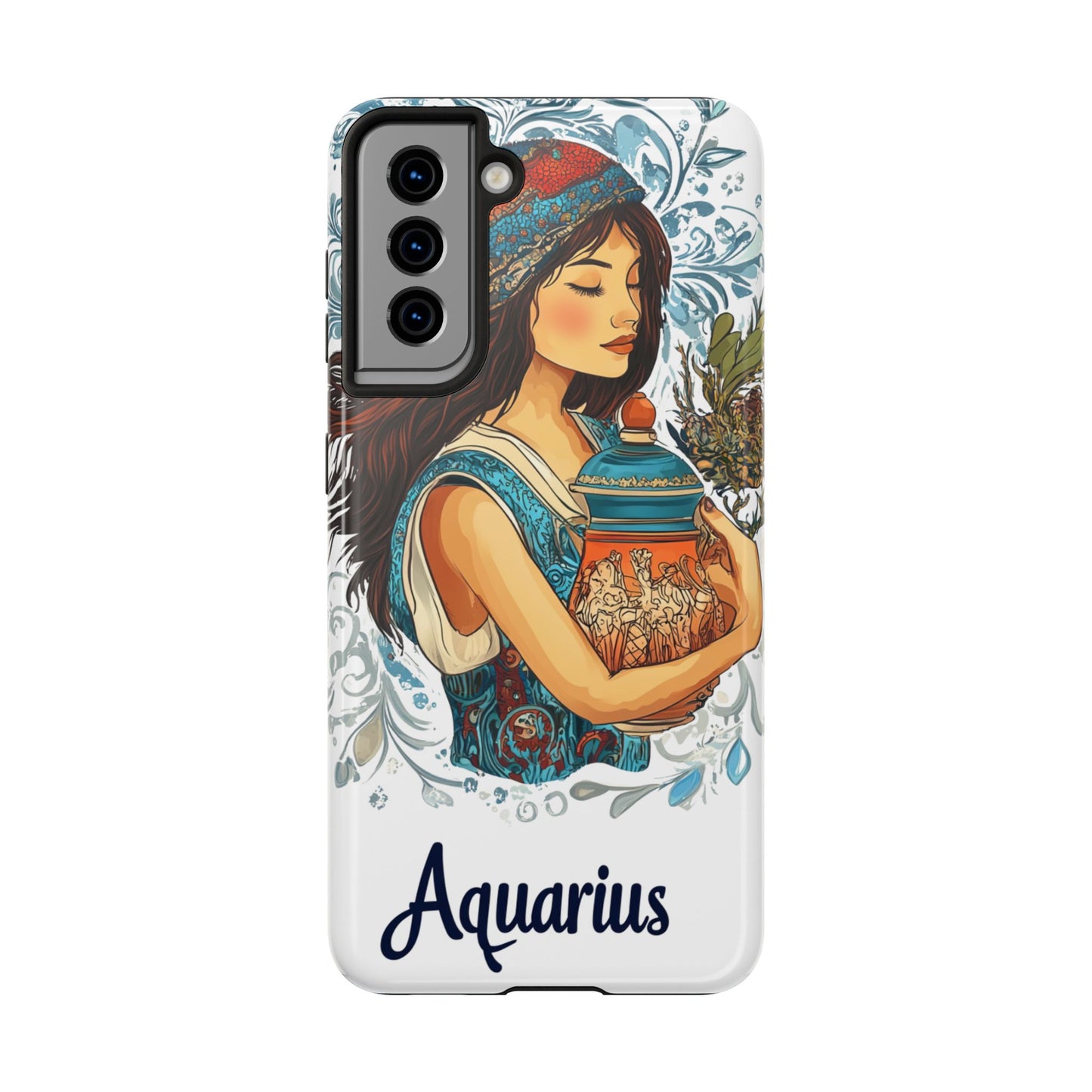 Aquarius Zodiac Phone Case – Impact-Resistant, Polycarbonate Shell, TPU Lining, Wireless Charging Compatible, Glossy Finish, Shockproof Design
