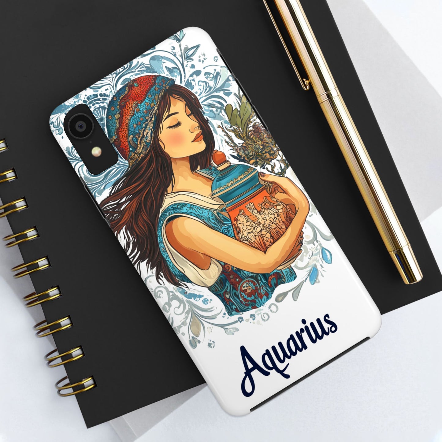 Aquarius Zodiac Phone Case – Impact-Resistant, Polycarbonate Shell, TPU Lining, Wireless Charging Compatible, Glossy Finish, Shockproof Design