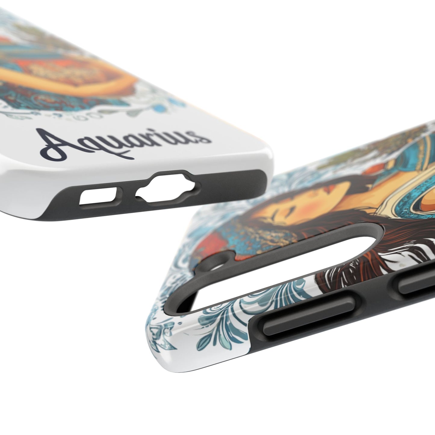 Aquarius Zodiac Phone Case – Impact-Resistant, Polycarbonate Shell, TPU Lining, Wireless Charging Compatible, Glossy Finish, Shockproof Design