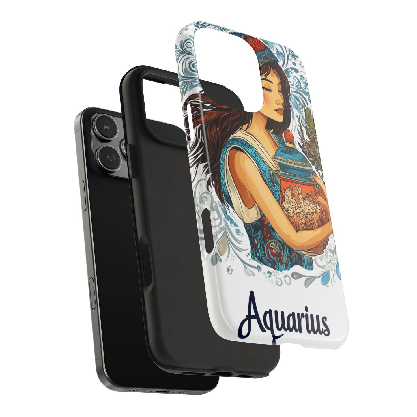 Aquarius Zodiac Phone Case – Impact-Resistant, Polycarbonate Shell, TPU Lining, Wireless Charging Compatible, Glossy Finish, Shockproof Design