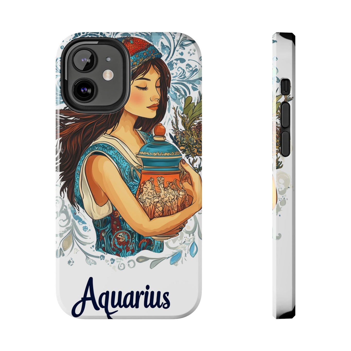 Aquarius Zodiac Phone Case – Impact-Resistant, Polycarbonate Shell, TPU Lining, Wireless Charging Compatible, Glossy Finish, Shockproof Design