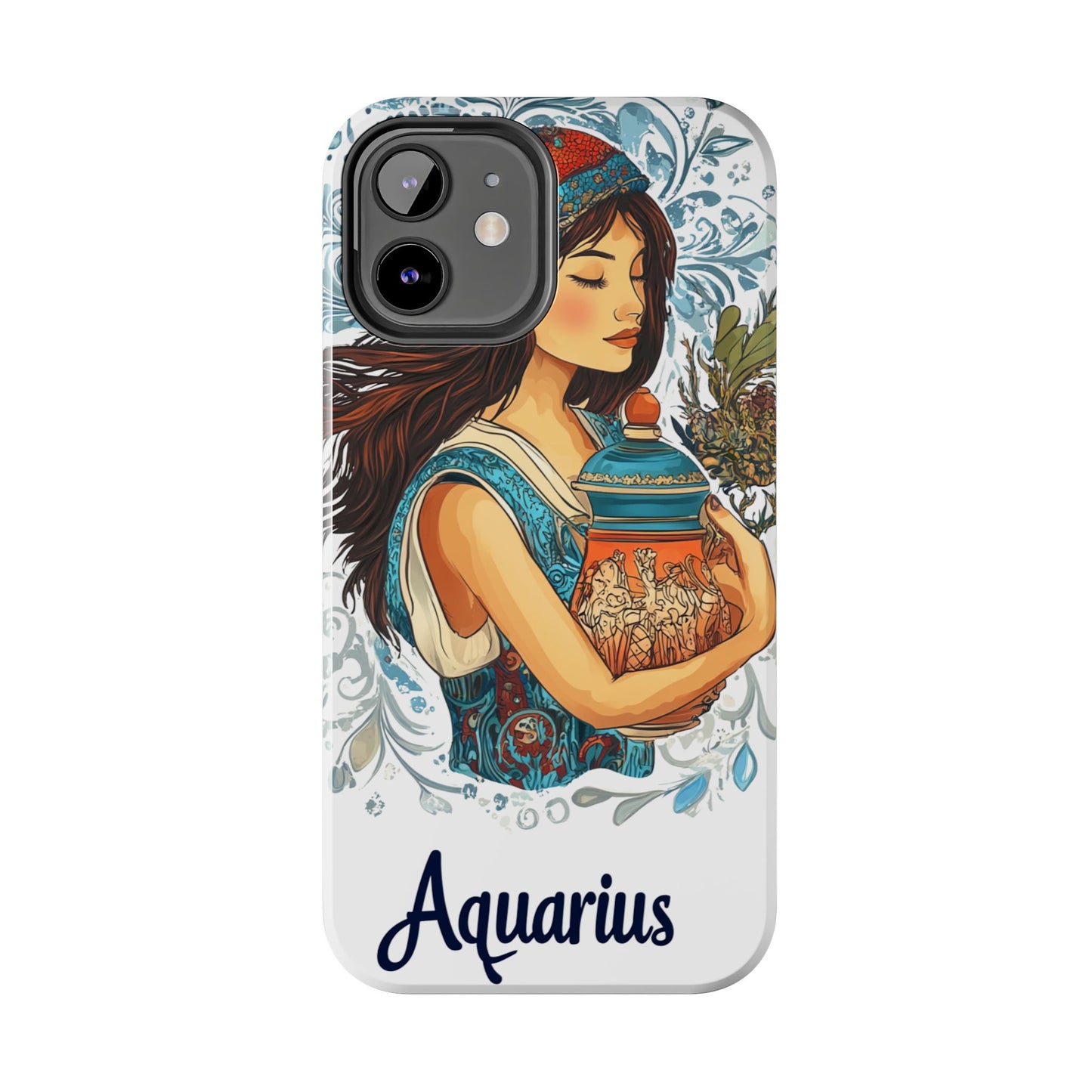 Aquarius Zodiac Phone Case – Impact-Resistant, Polycarbonate Shell, TPU Lining, Wireless Charging Compatible, Glossy Finish, Shockproof Design