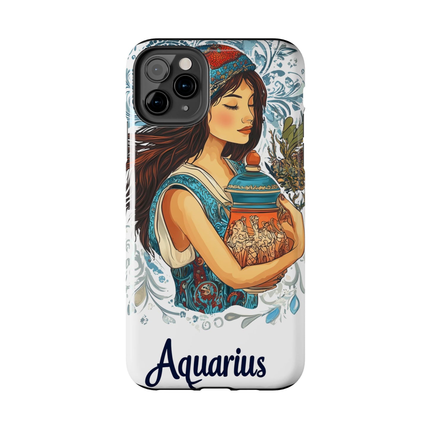 Aquarius Zodiac Phone Case – Impact-Resistant, Polycarbonate Shell, TPU Lining, Wireless Charging Compatible, Glossy Finish, Shockproof Design