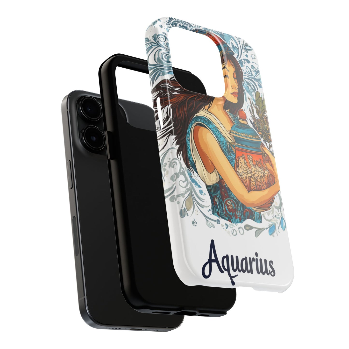 Aquarius Zodiac Phone Case – Impact-Resistant, Polycarbonate Shell, TPU Lining, Wireless Charging Compatible, Glossy Finish, Shockproof Design