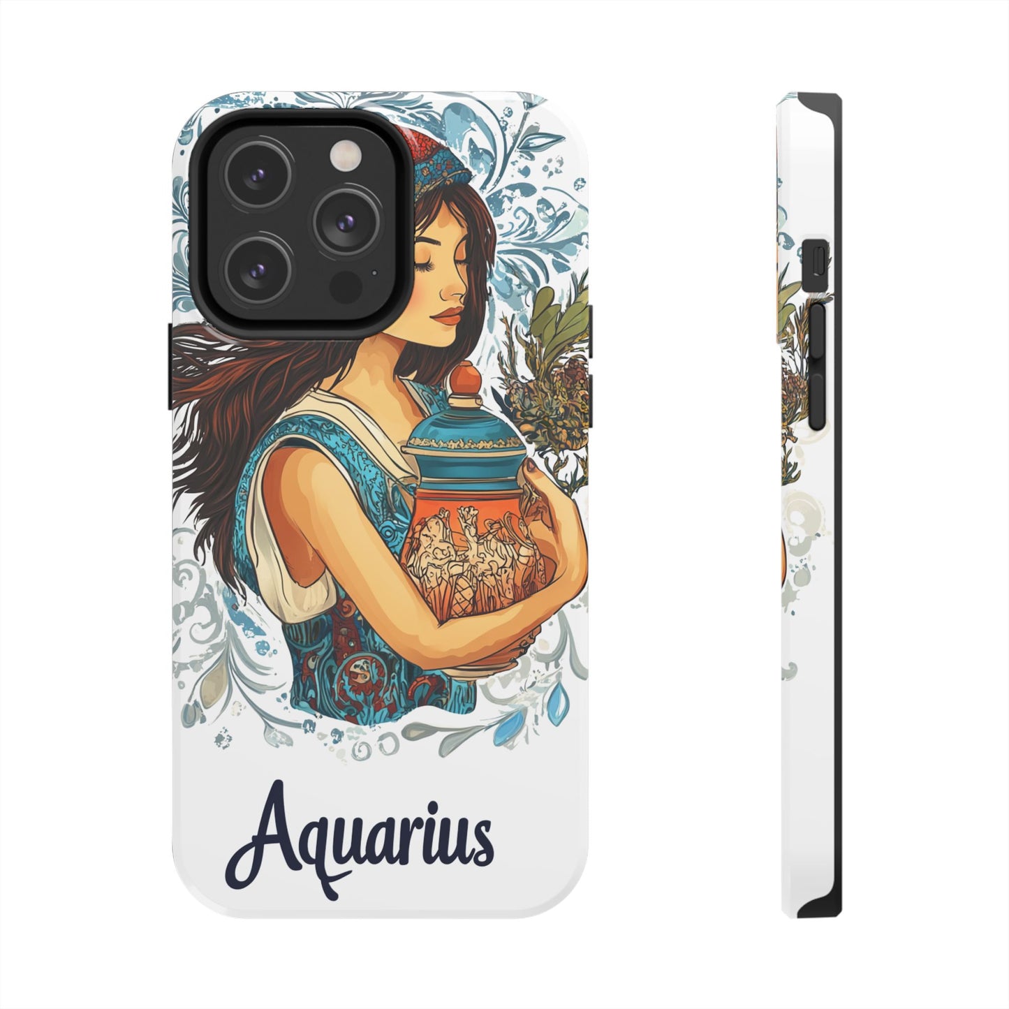 Aquarius Zodiac Phone Case – Impact-Resistant, Polycarbonate Shell, TPU Lining, Wireless Charging Compatible, Glossy Finish, Shockproof Design
