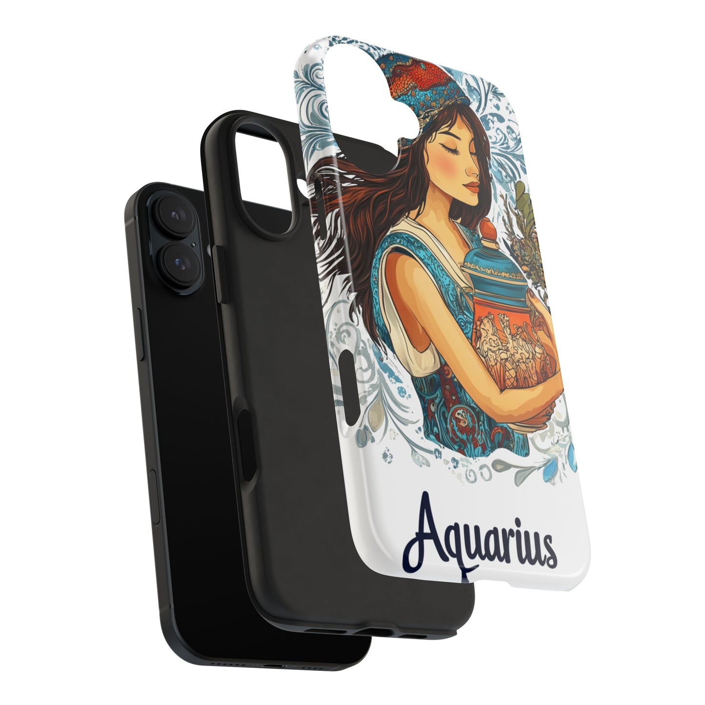 Aquarius Zodiac Phone Case – Impact-Resistant, Polycarbonate Shell, TPU Lining, Wireless Charging Compatible, Glossy Finish, Shockproof Design