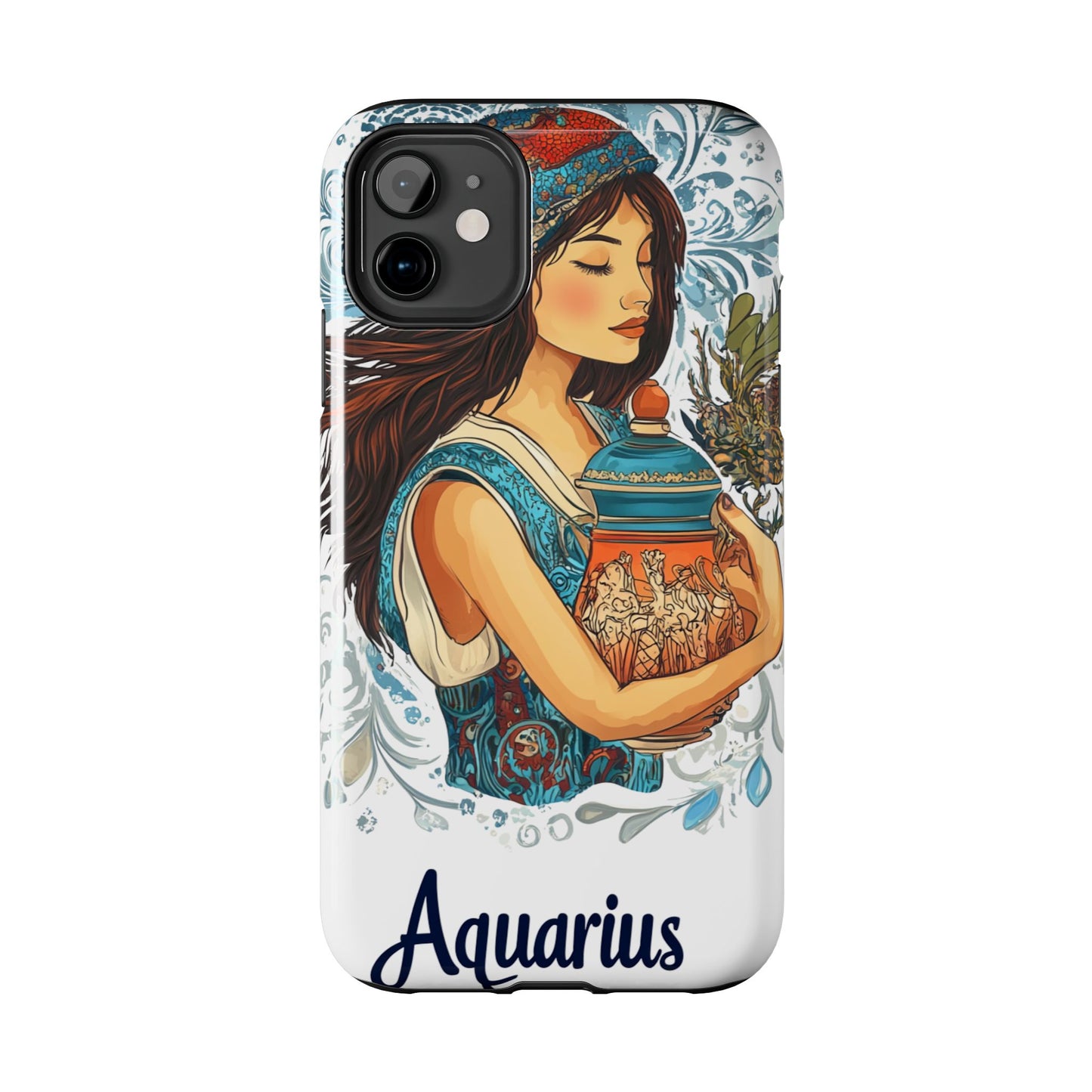 Aquarius Zodiac Phone Case – Impact-Resistant, Polycarbonate Shell, TPU Lining, Wireless Charging Compatible, Glossy Finish, Shockproof Design