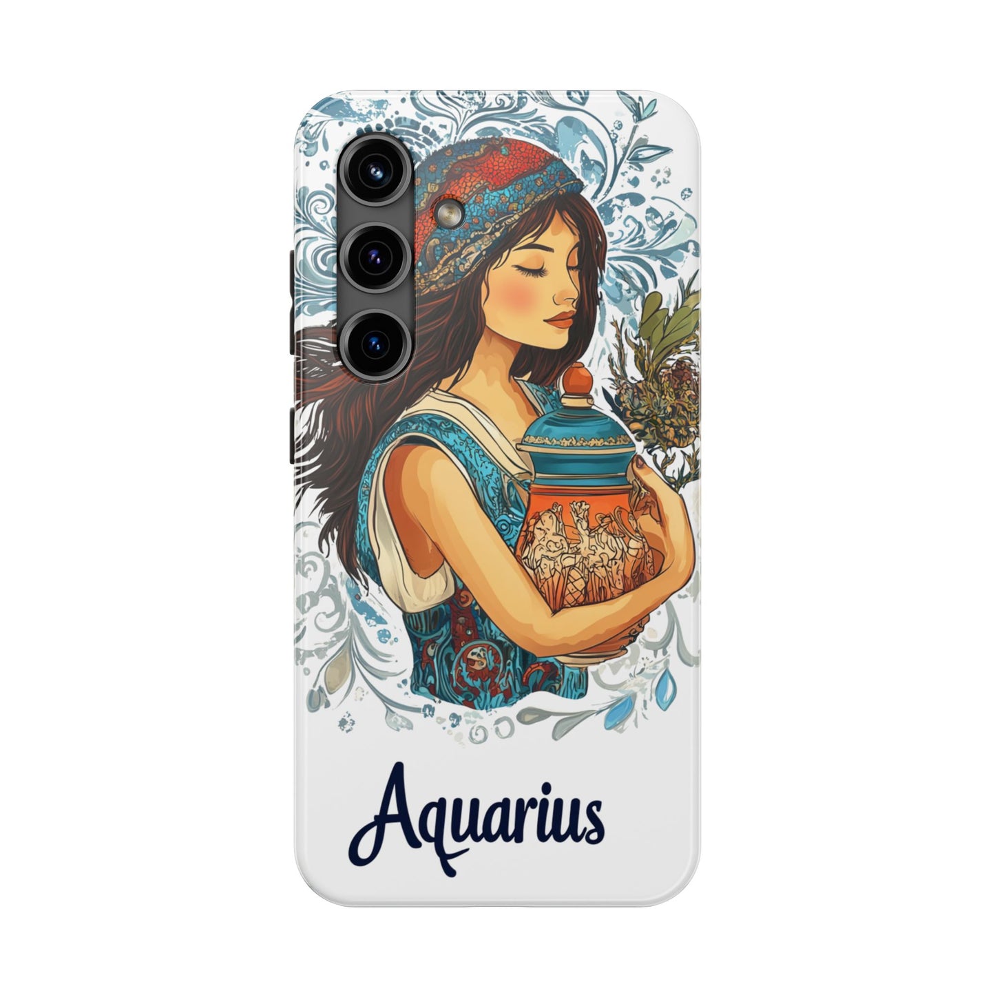 Aquarius Zodiac Phone Case – Impact-Resistant, Polycarbonate Shell, TPU Lining, Wireless Charging Compatible, Glossy Finish, Shockproof Design