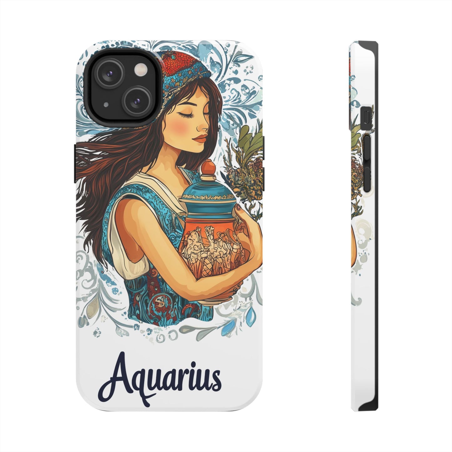 Aquarius Zodiac Phone Case – Impact-Resistant, Polycarbonate Shell, TPU Lining, Wireless Charging Compatible, Glossy Finish, Shockproof Design