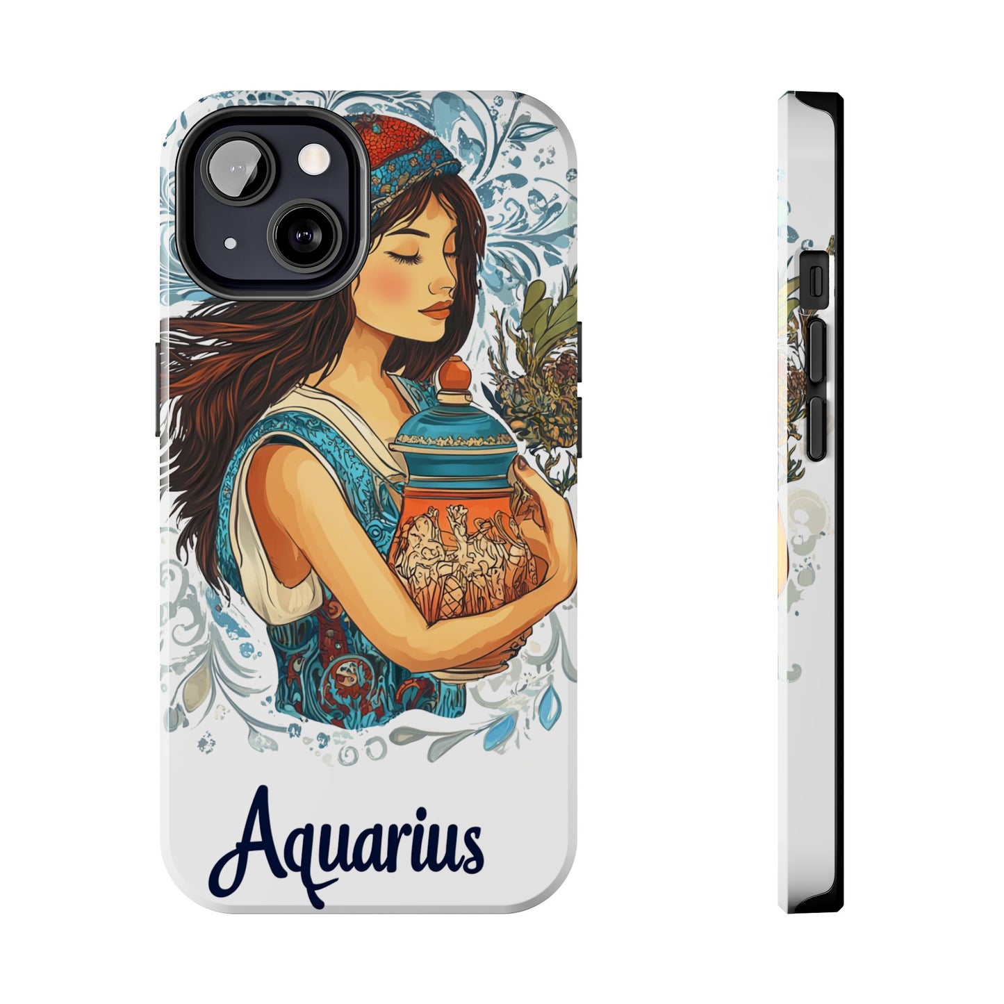 Aquarius Zodiac Phone Case – Impact-Resistant, Polycarbonate Shell, TPU Lining, Wireless Charging Compatible, Glossy Finish, Shockproof Design