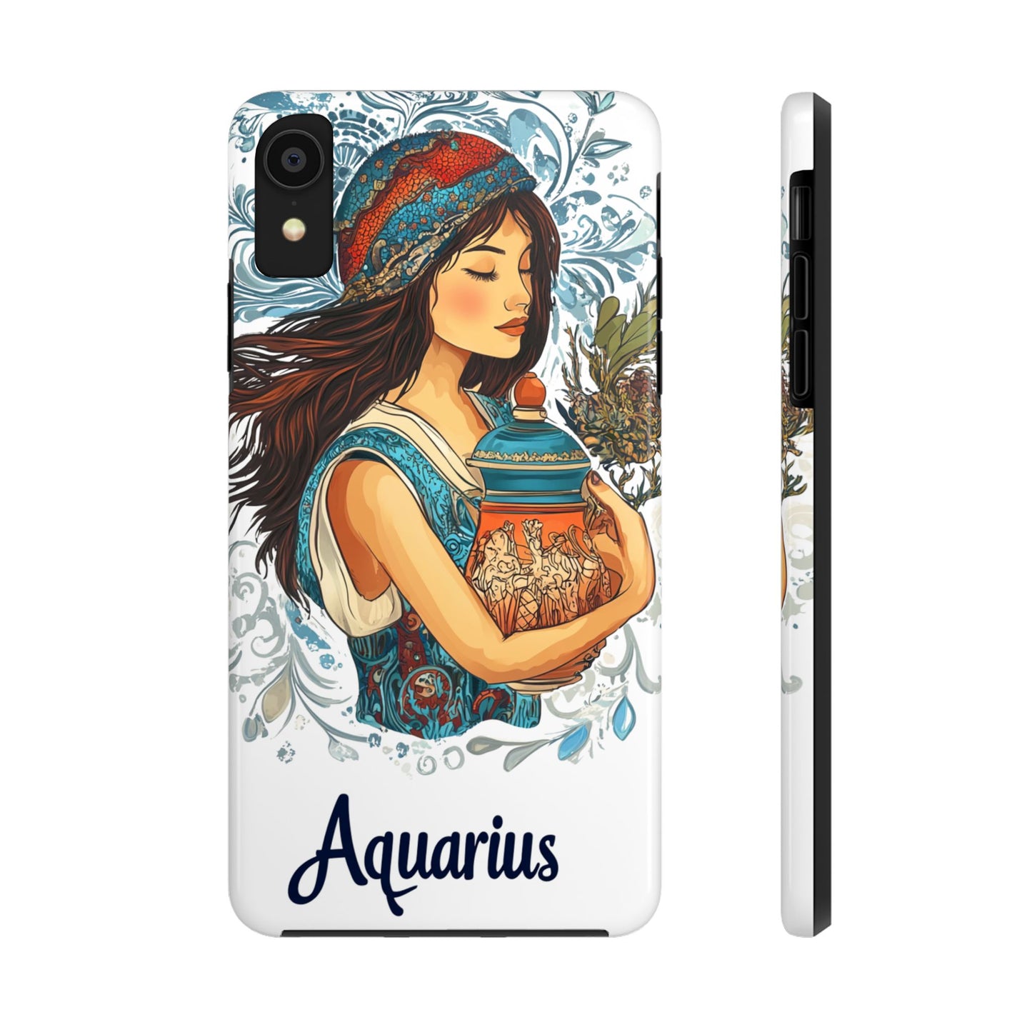 Aquarius Zodiac Phone Case – Impact-Resistant, Polycarbonate Shell, TPU Lining, Wireless Charging Compatible, Glossy Finish, Shockproof Design