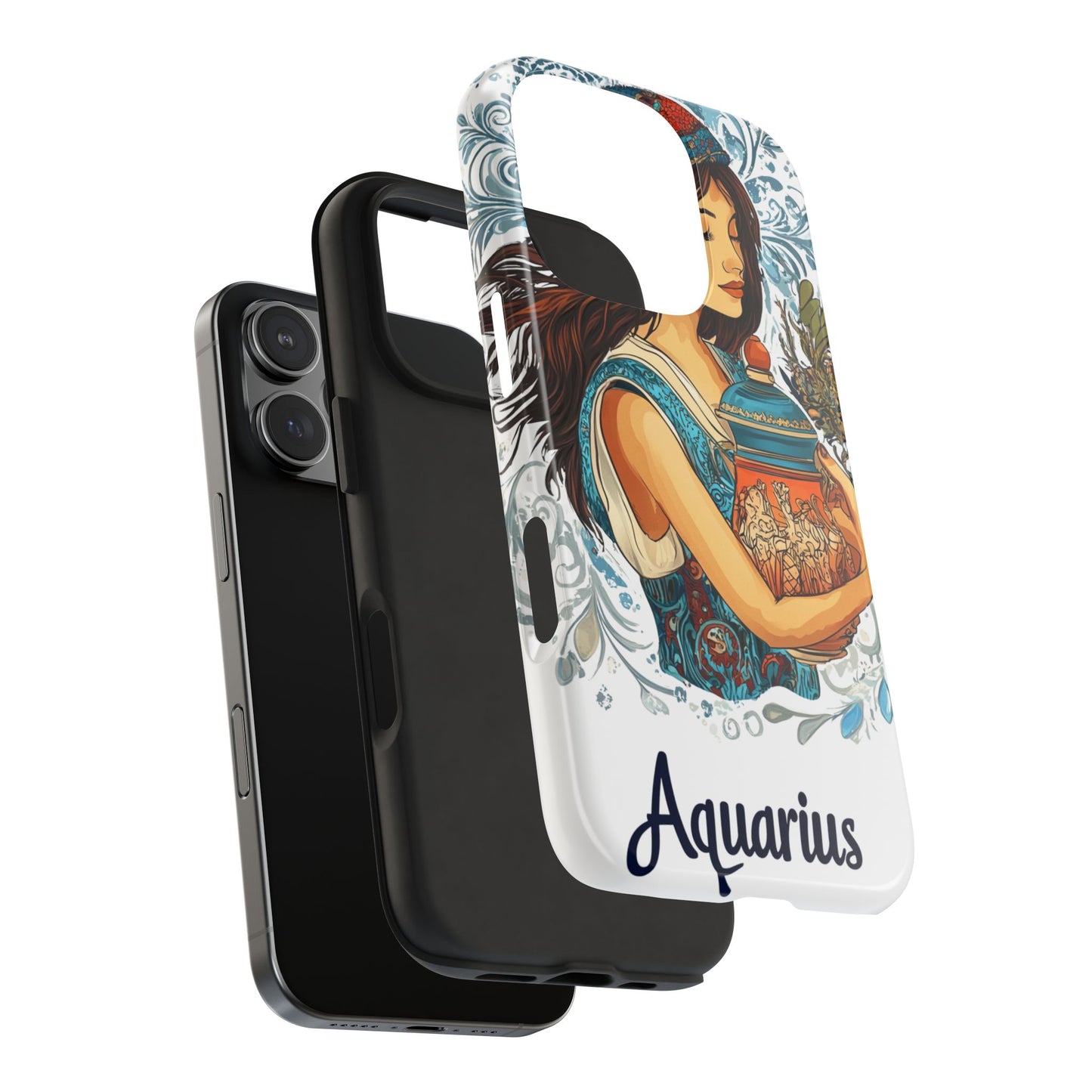 Aquarius Zodiac Phone Case – Impact-Resistant, Polycarbonate Shell, TPU Lining, Wireless Charging Compatible, Glossy Finish, Shockproof Design