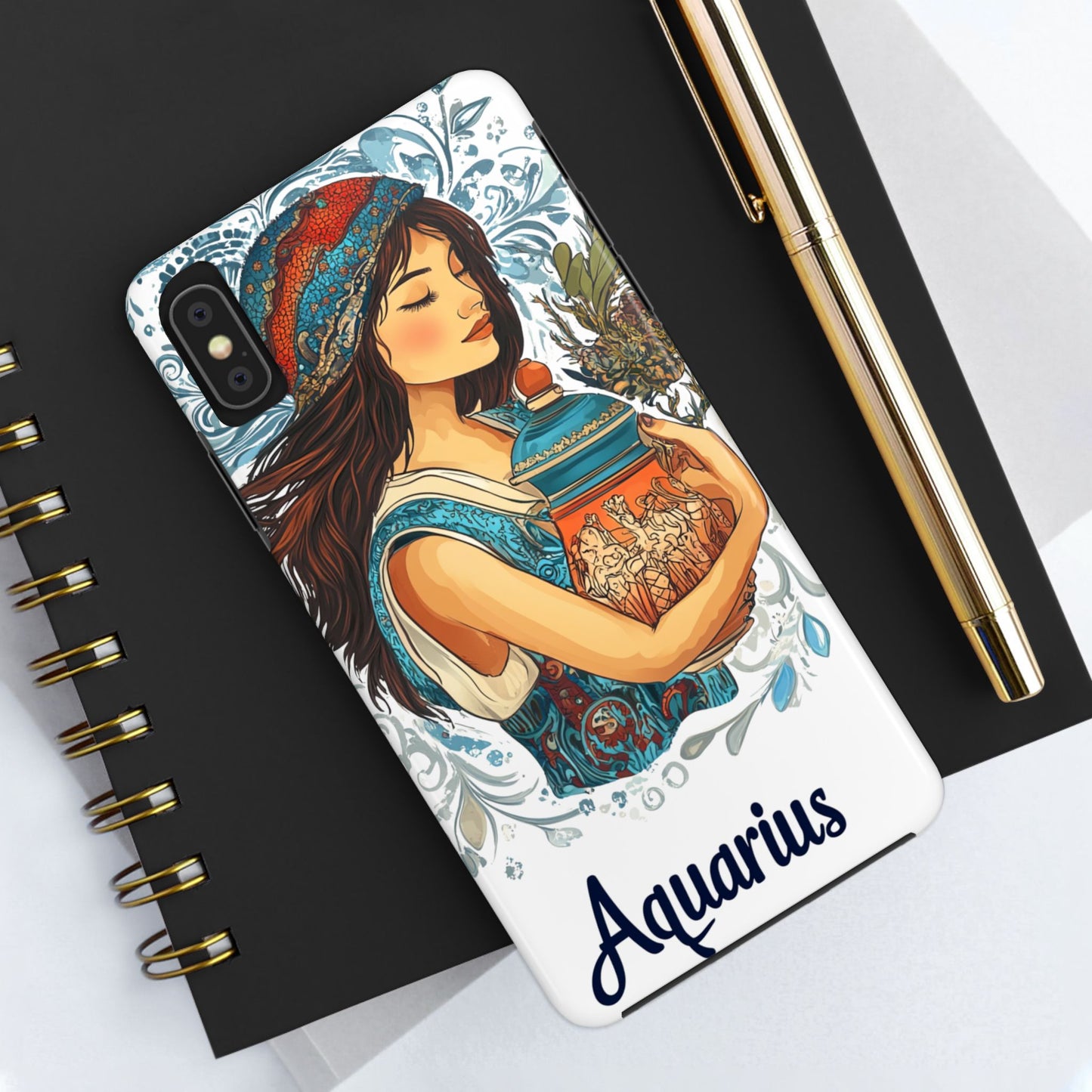 Aquarius Zodiac Phone Case – Impact-Resistant, Polycarbonate Shell, TPU Lining, Wireless Charging Compatible, Glossy Finish, Shockproof Design