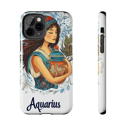 Aquarius Zodiac Phone Case – Impact-Resistant, Polycarbonate Shell, TPU Lining, Wireless Charging Compatible, Glossy Finish, Shockproof Design